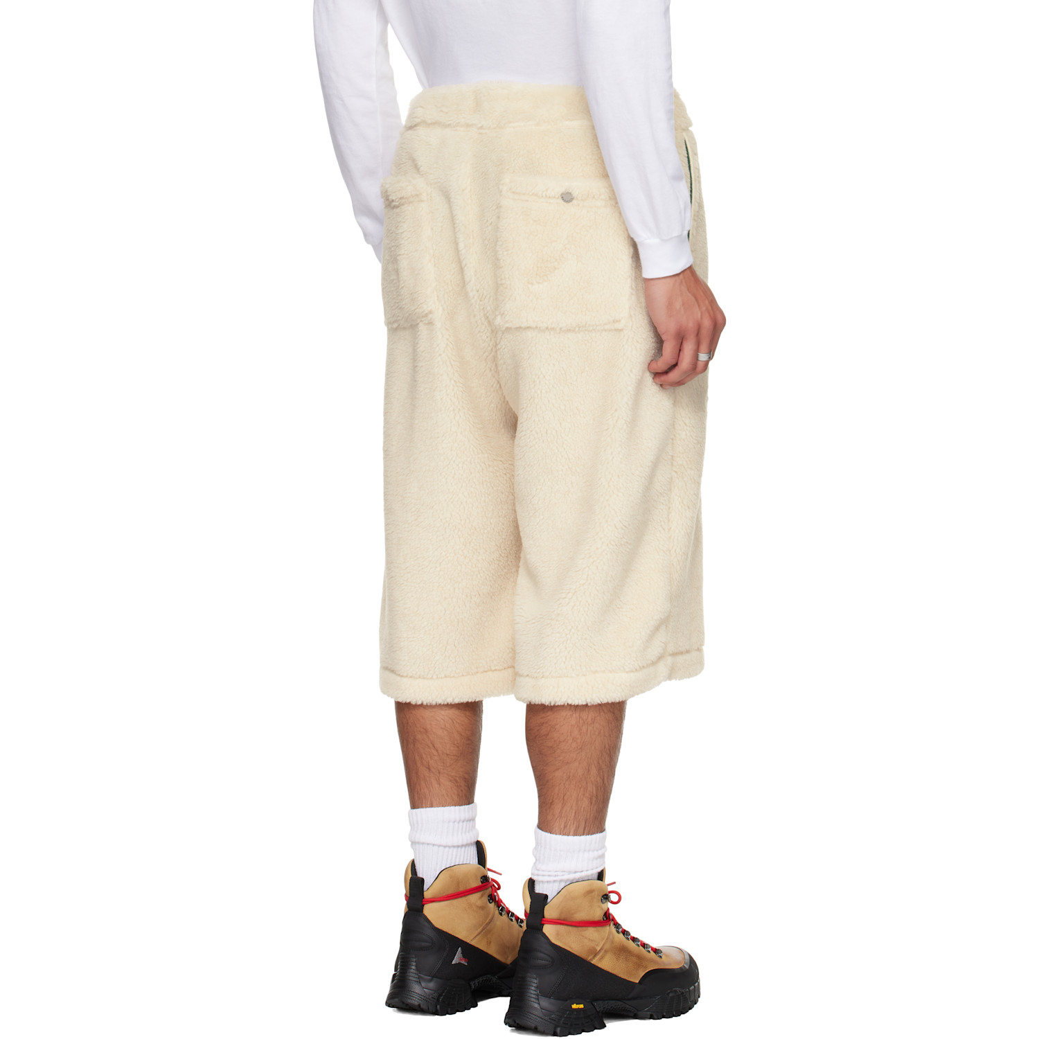  Reese Cooper Beige Sherpa Fleece Wide Leg Shorts 