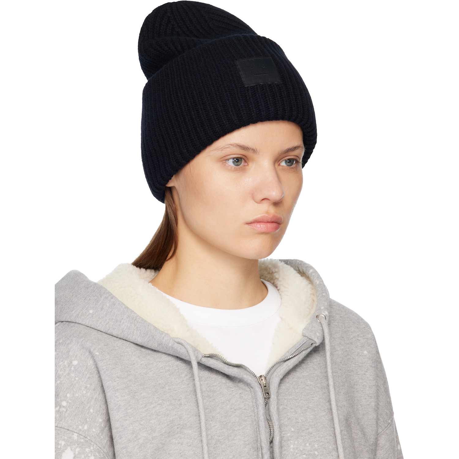  Acne Studios Black Large Face Logo Beanie 