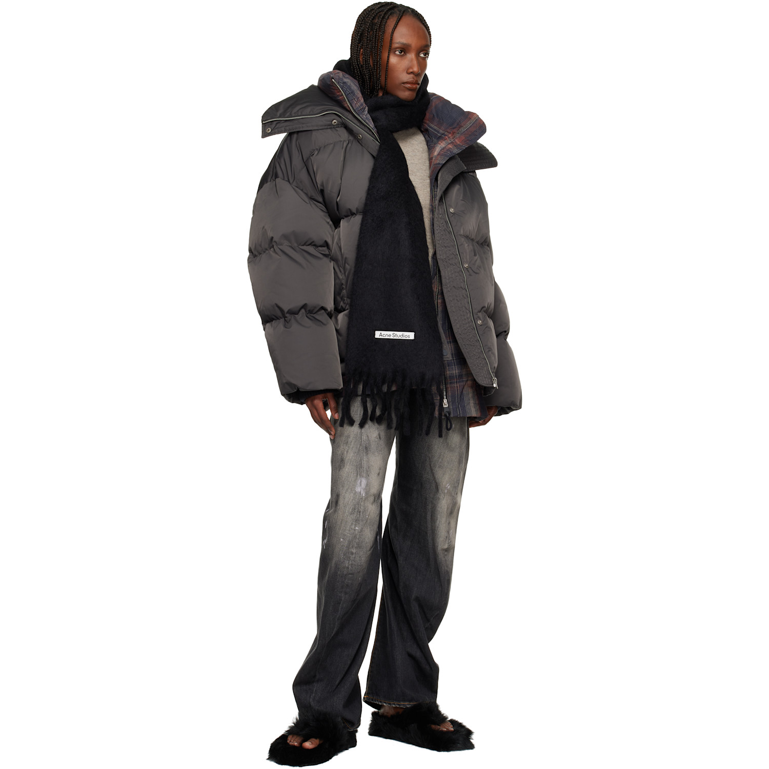  Acne Studios Black Mohair Logo Scarf 
