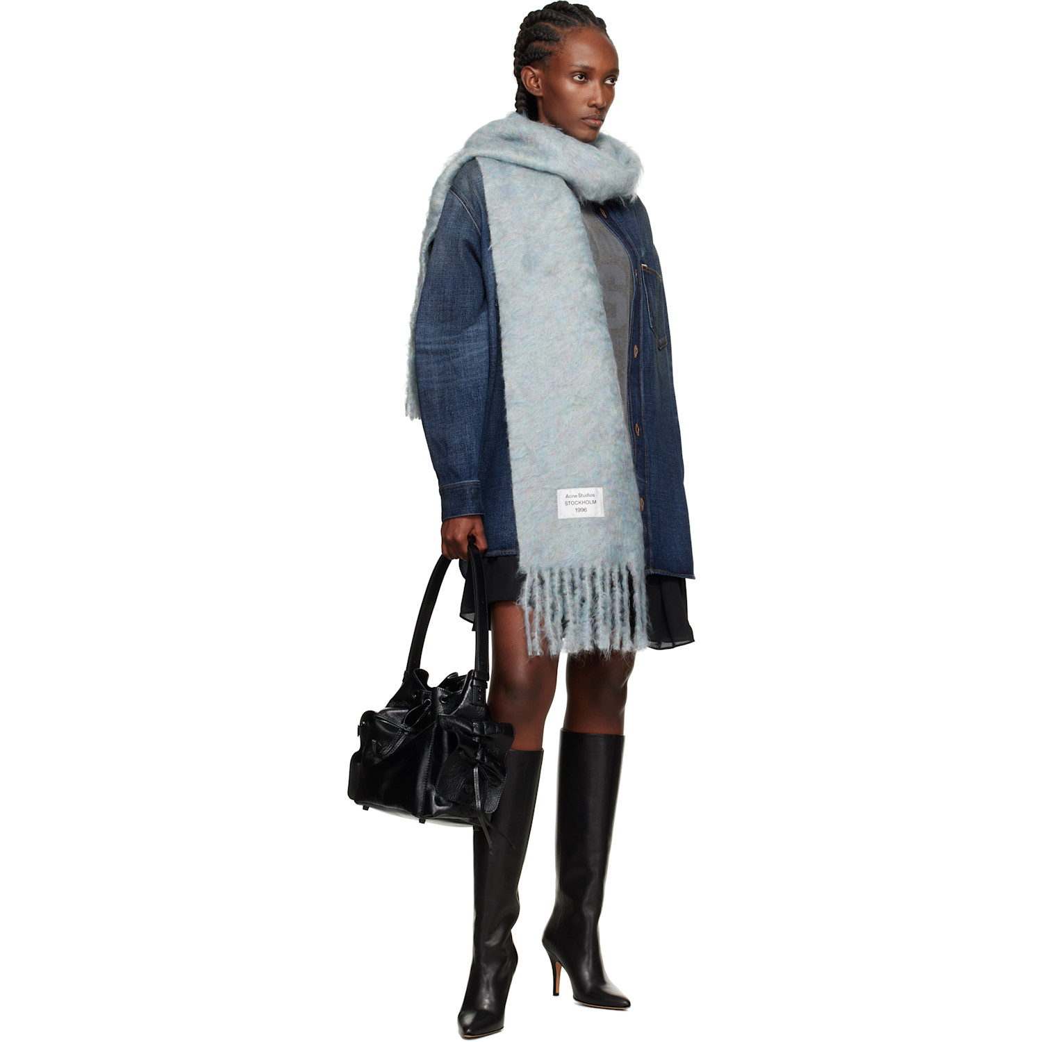  Acne Studios Blue Logo Wool Scarf 