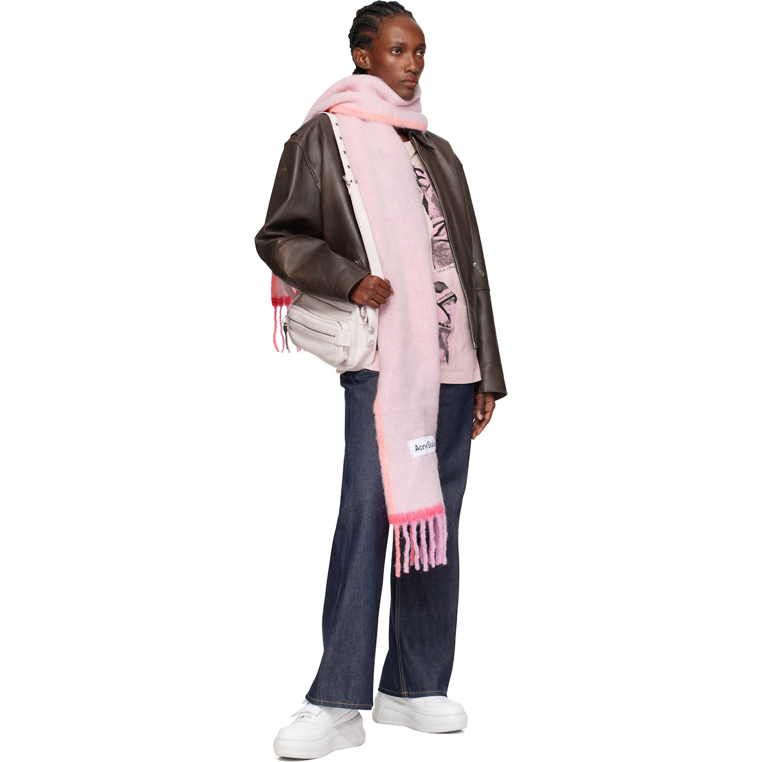  Acne Studios Pink Narrow Wool Mohair Scarf 