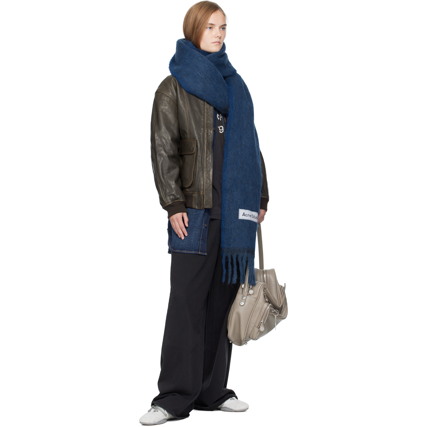  Acne Studios Navy Wool Mohair Narrow Scarf 
