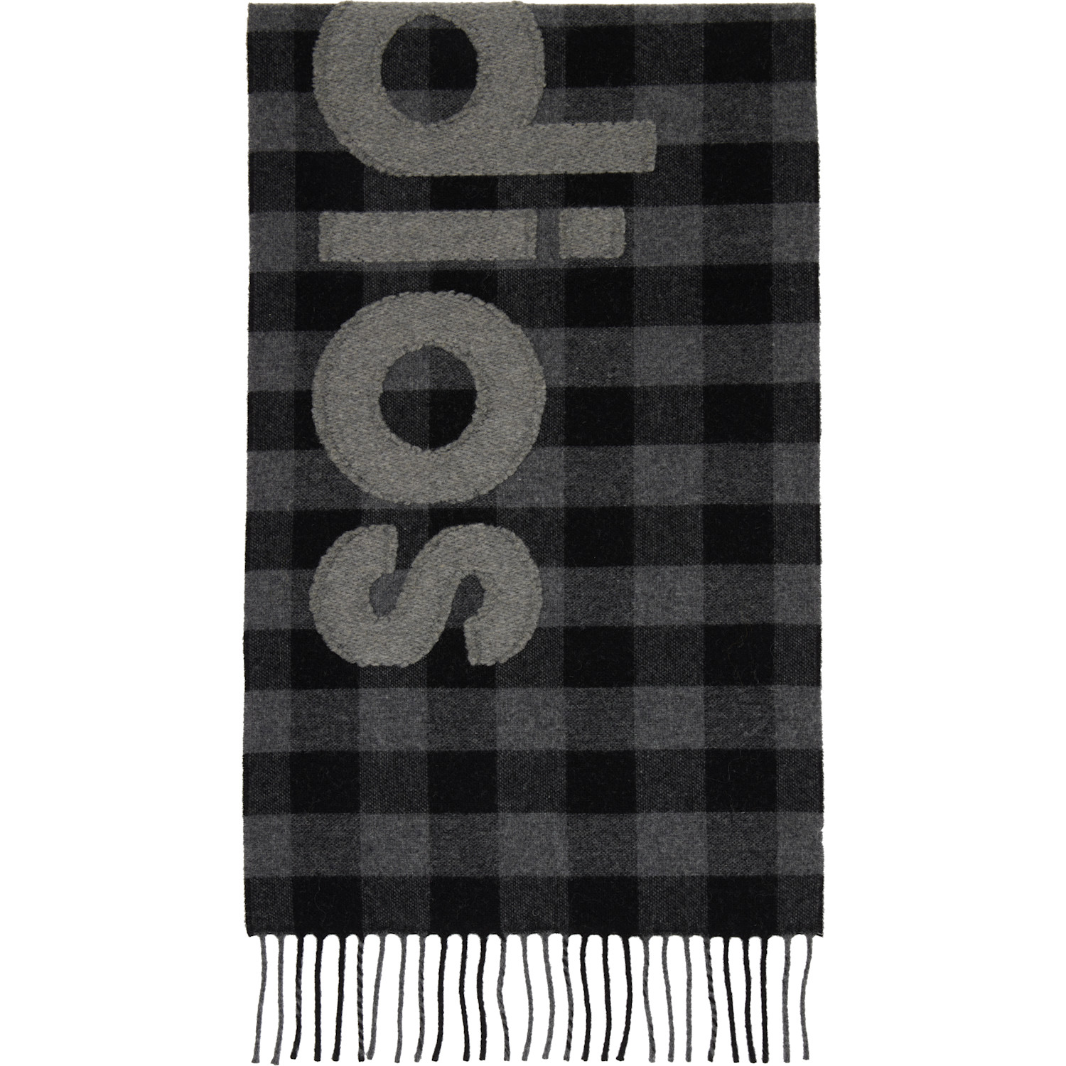  Acne Studios Black & Gray Check Logo Scarf 