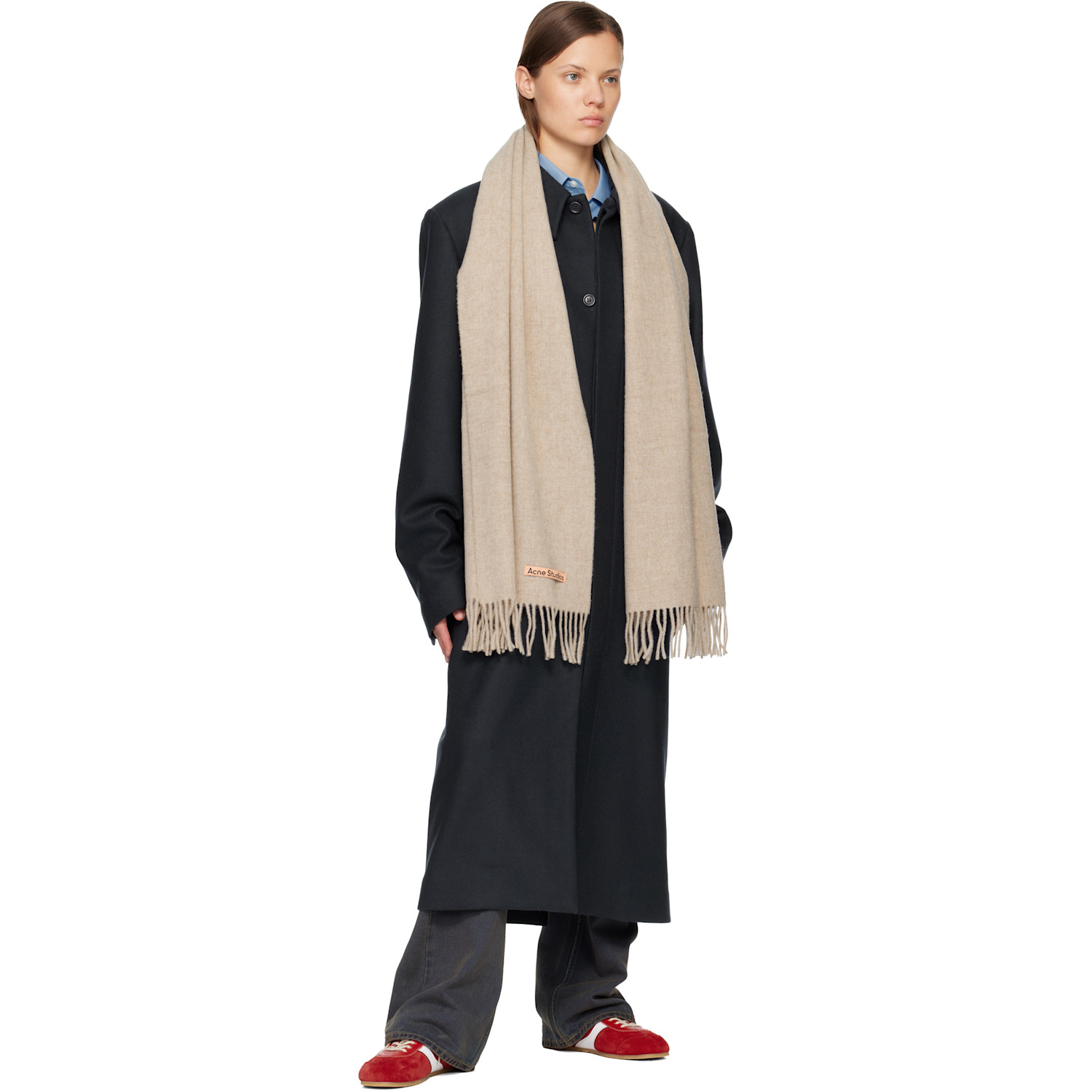  Acne Studios Beige Narrow Fringe Wool Scarf 