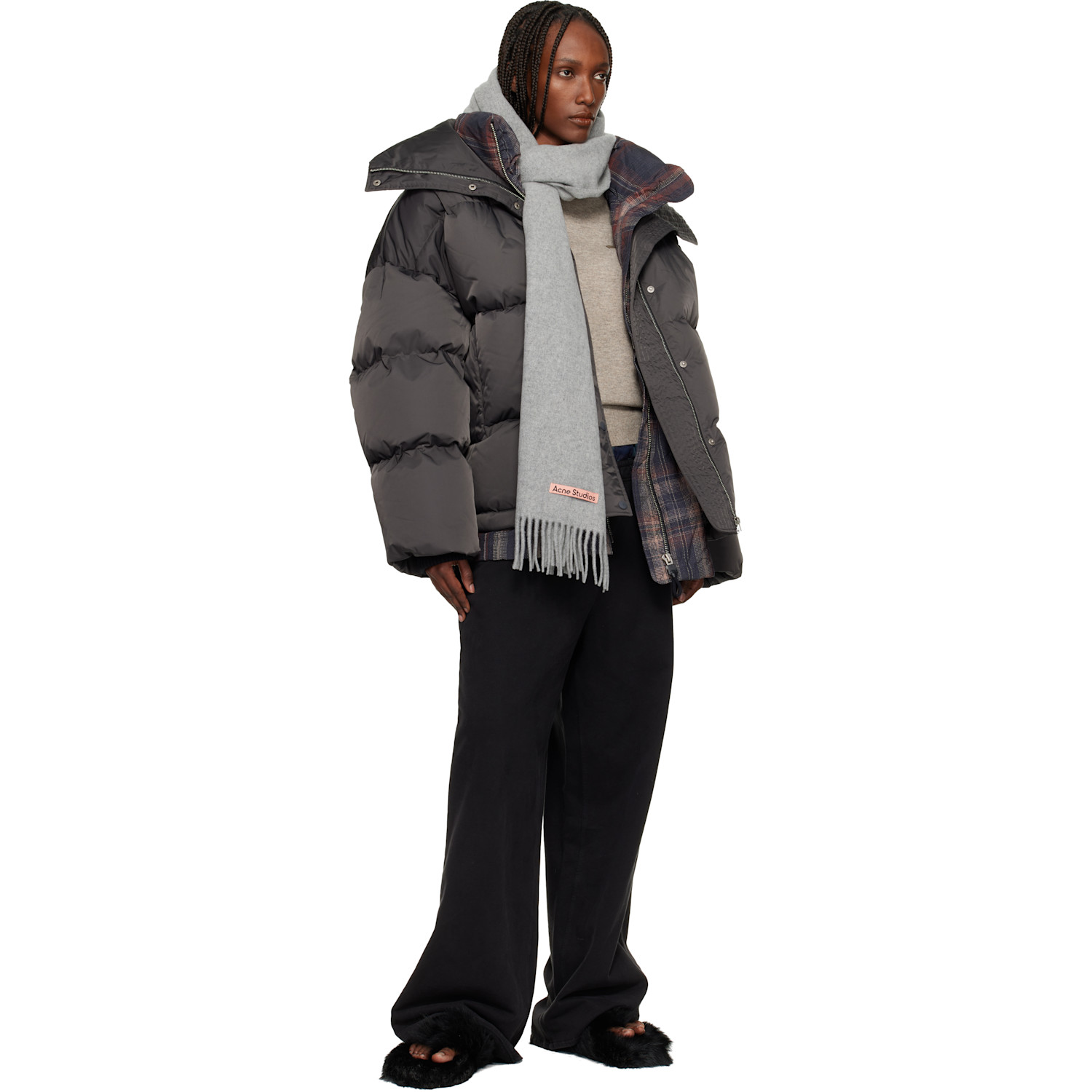  Acne Studios Gray Narrow Fringe Wool Scarf 