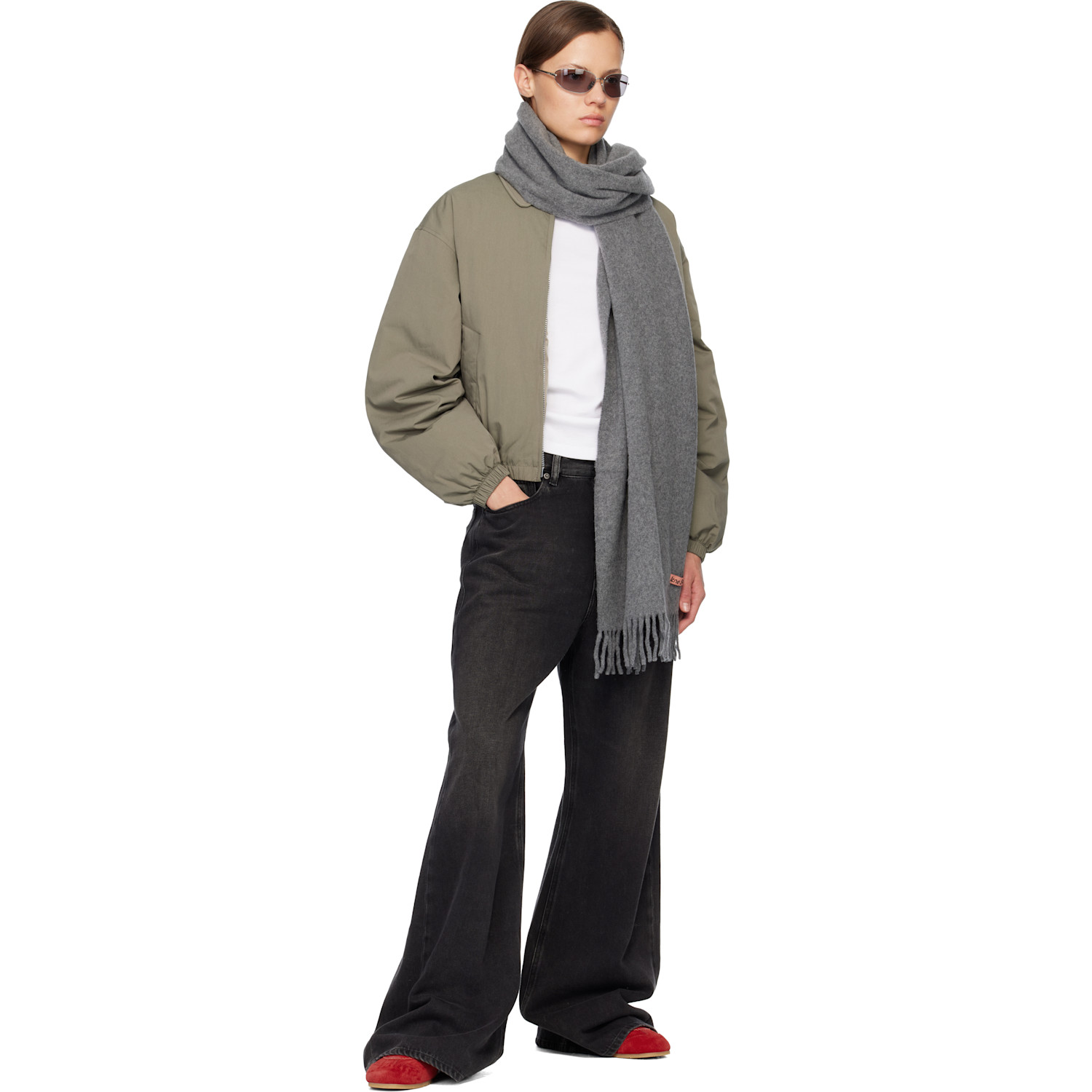  Acne Studios Gray Narrow Fringe Wool Scarf 