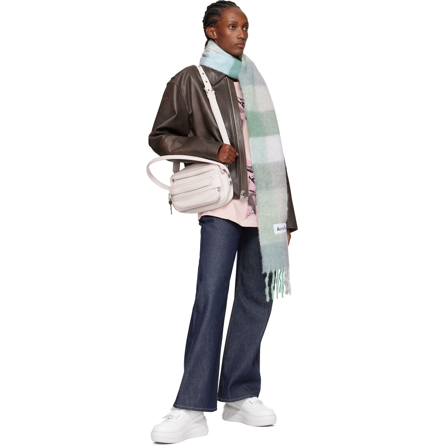  Acne Studios Blue & Green Check Fringe Scarf 