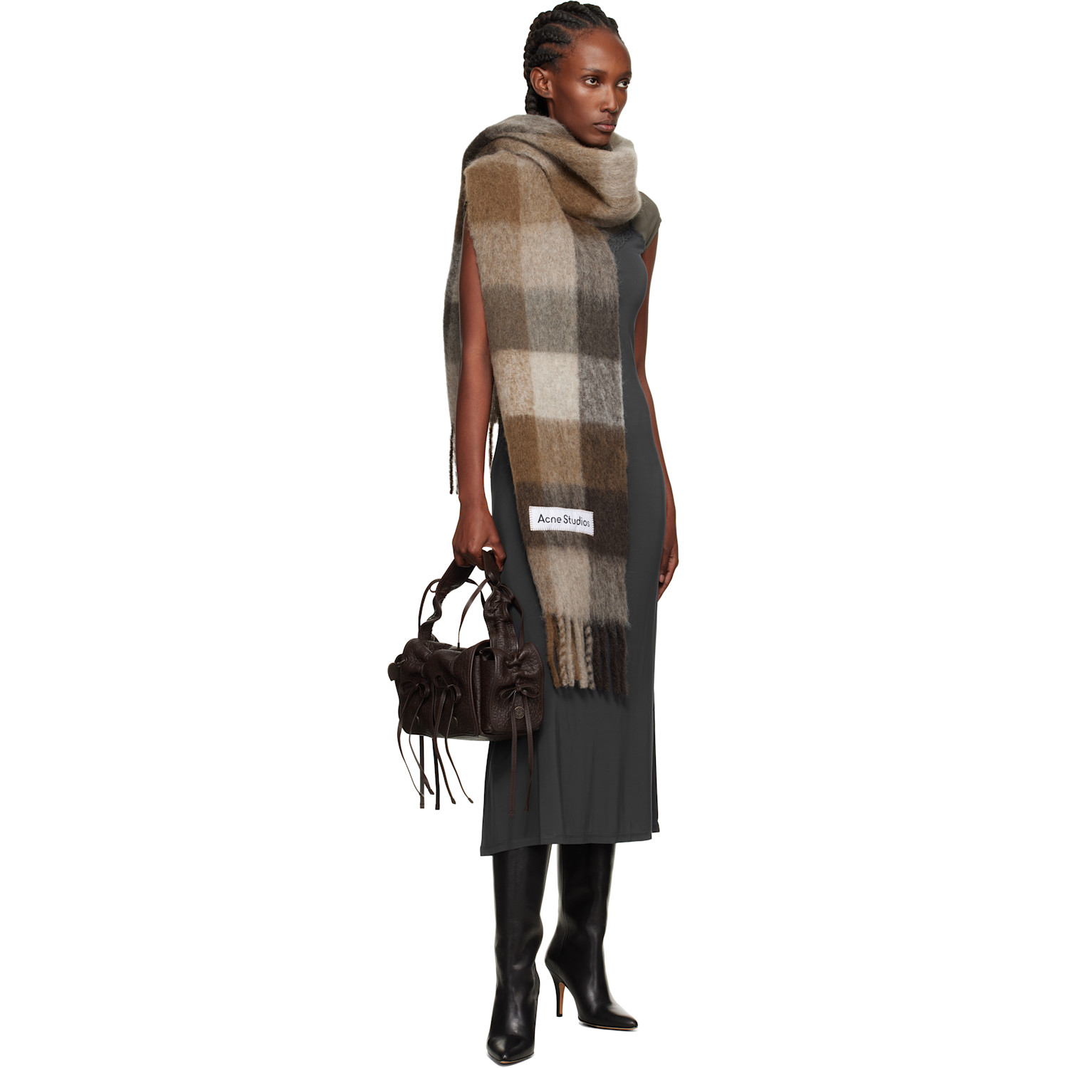  Acne Studios Brown & White Mohair Checked Scarf 