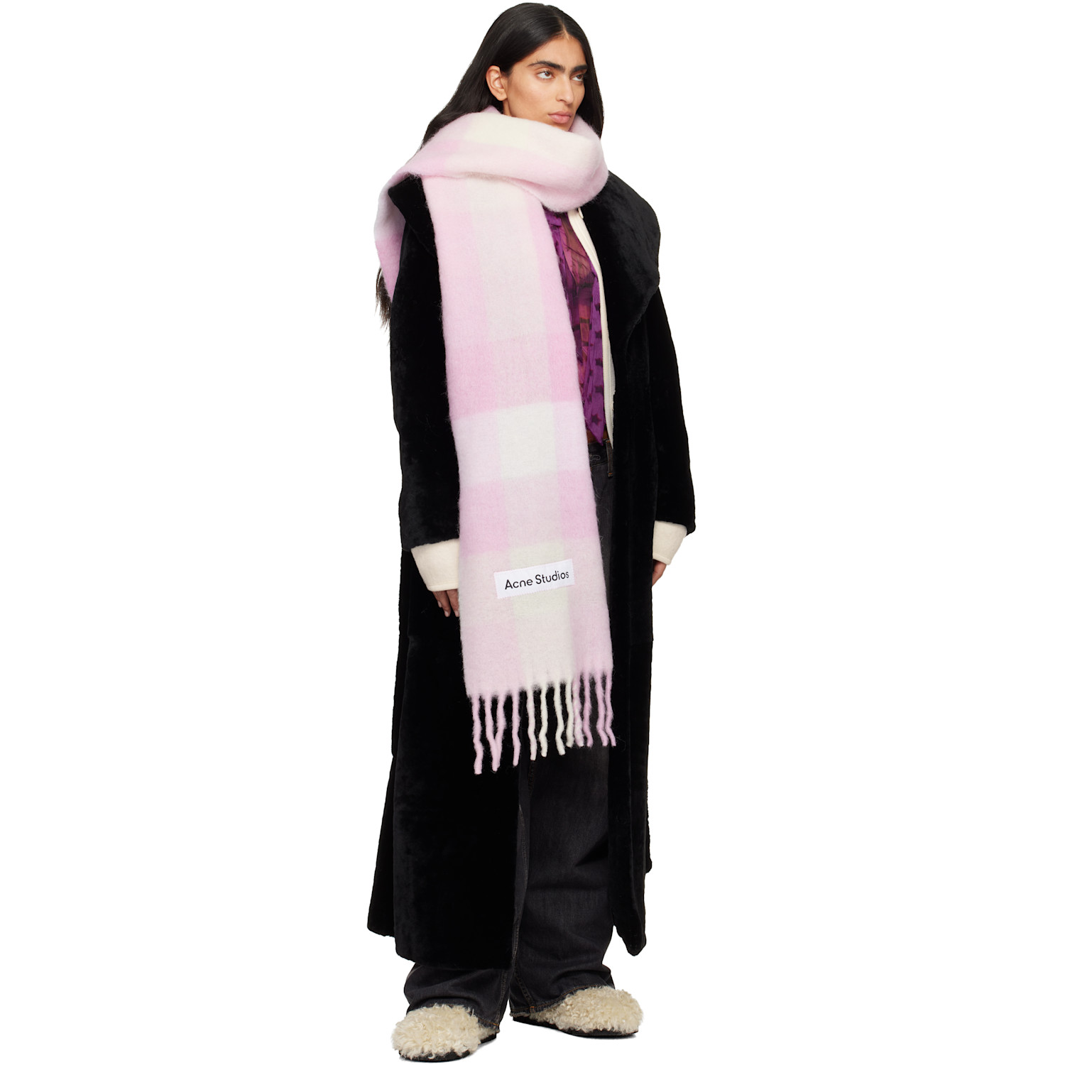  Acne Studios Pink Mohair Checked Scarf 