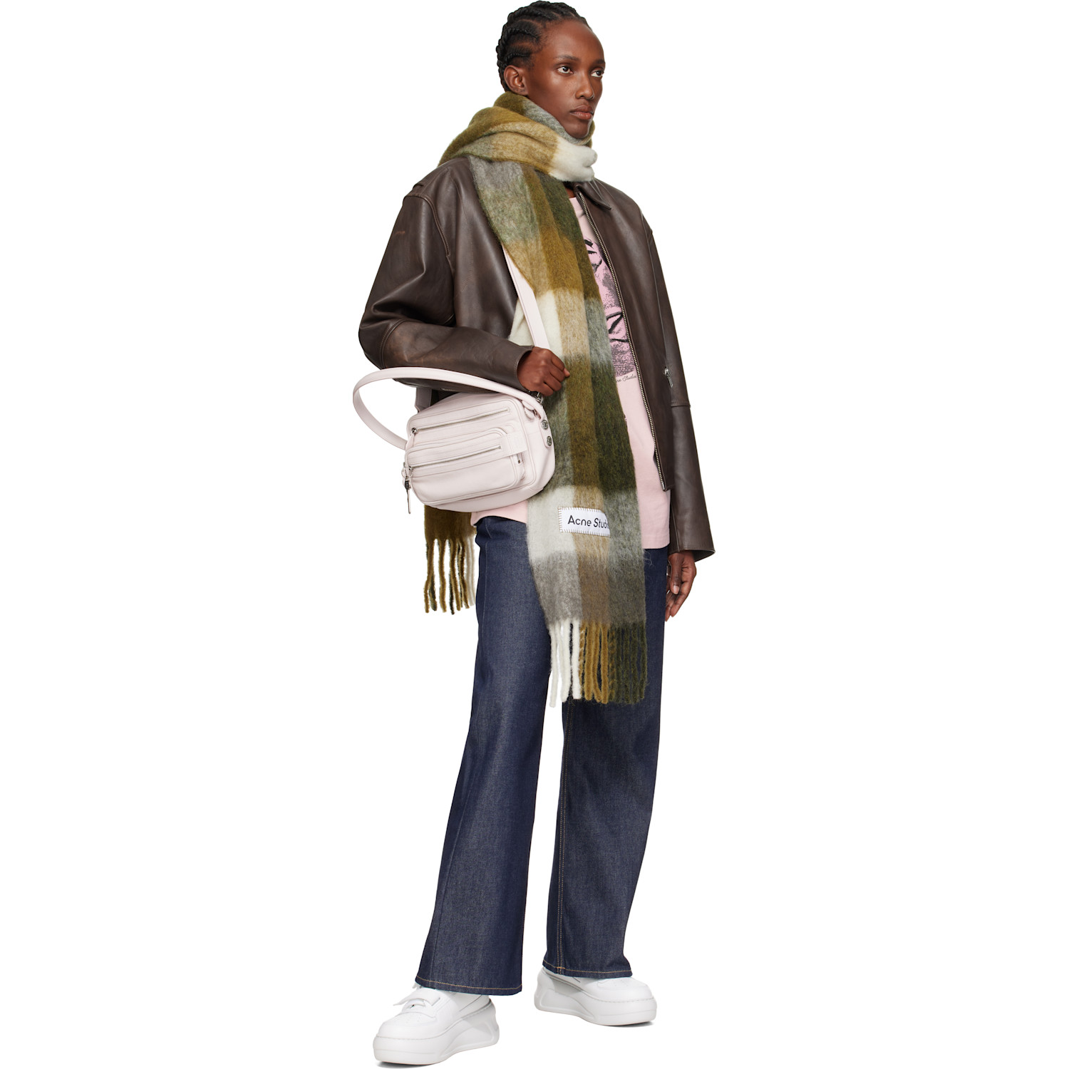  Acne Studios Khaki & Off-white Check Fringe Scarf 