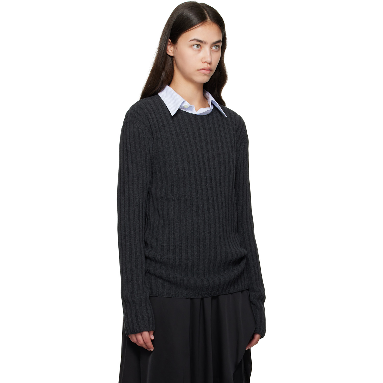  Acne Studios Gray Ribbed Crewneck Knit Sweater 