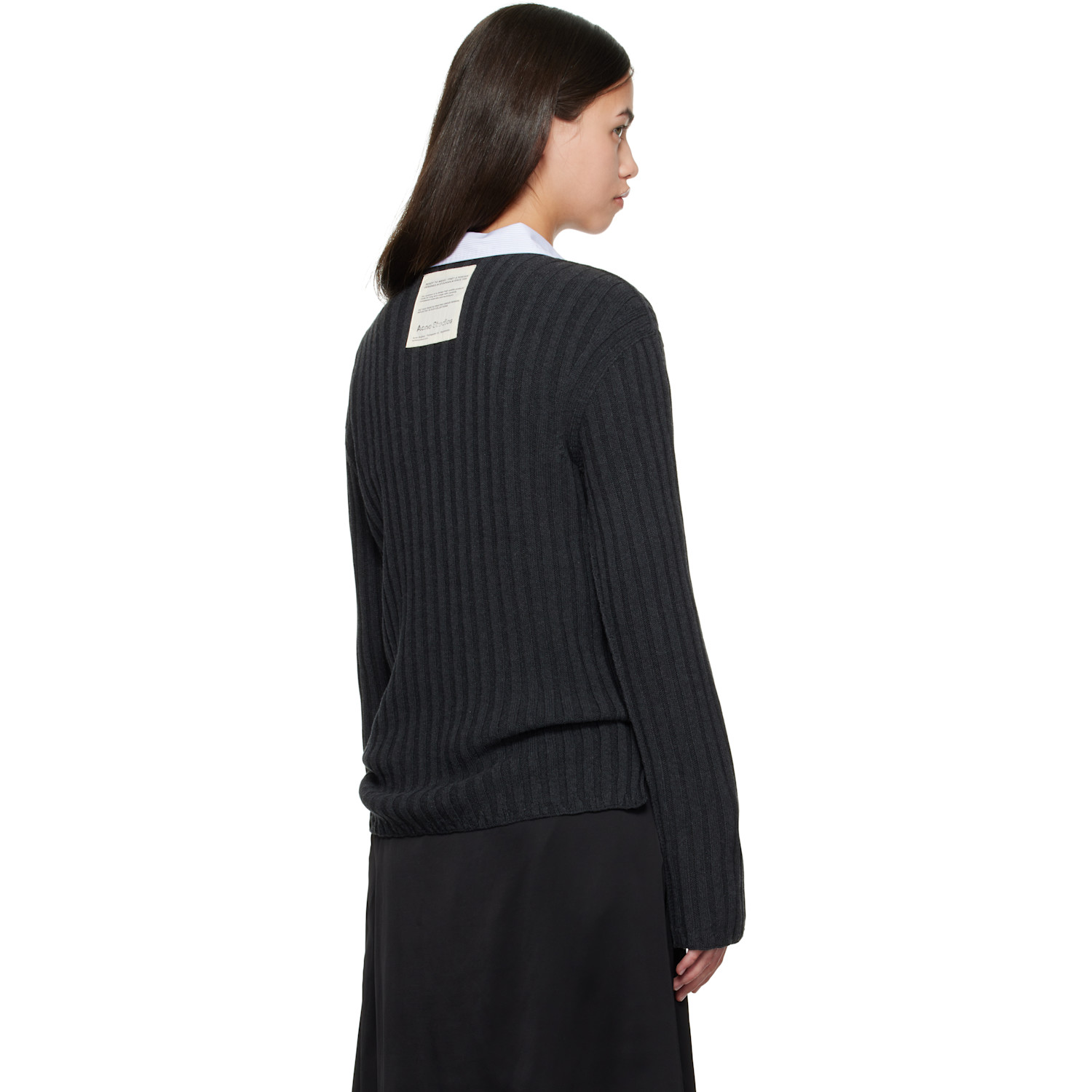  Acne Studios Gray Ribbed Crewneck Knit Sweater 