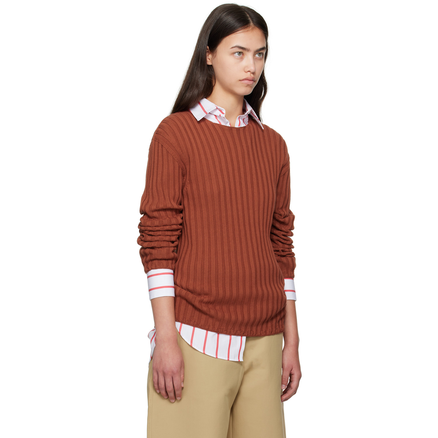  Acne Studios Orange Ribbed Crewneck Knit Sweater 