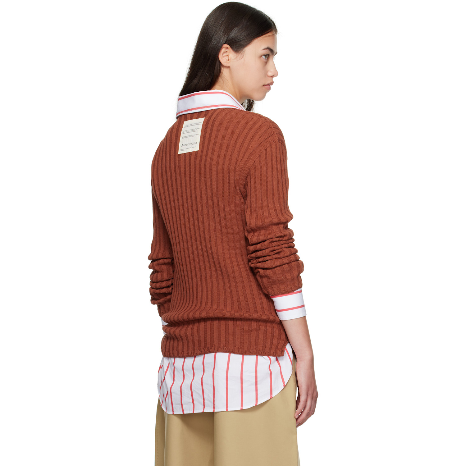  Acne Studios Orange Ribbed Crewneck Knit Sweater 