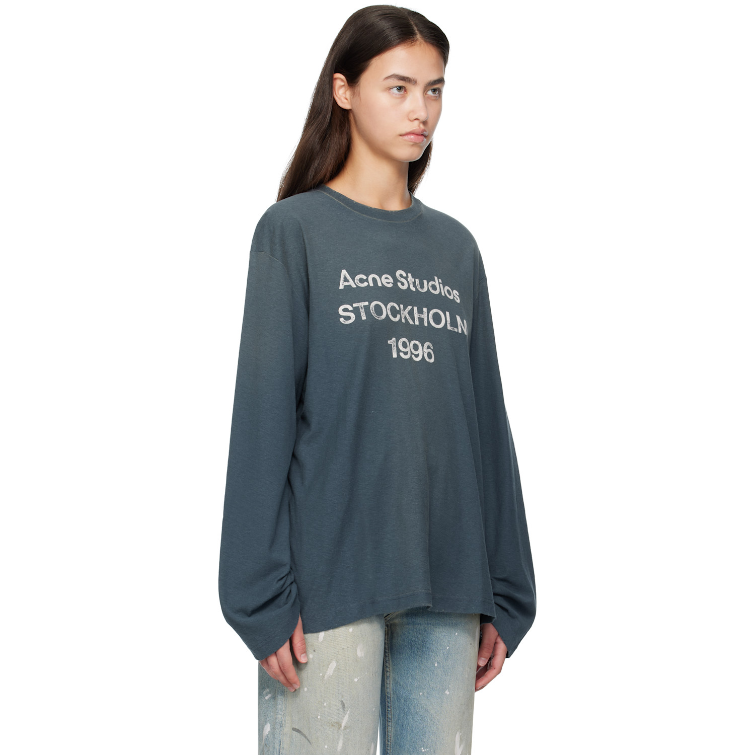  Acne Studios Navy Long Sleeve Logo T-shirt 