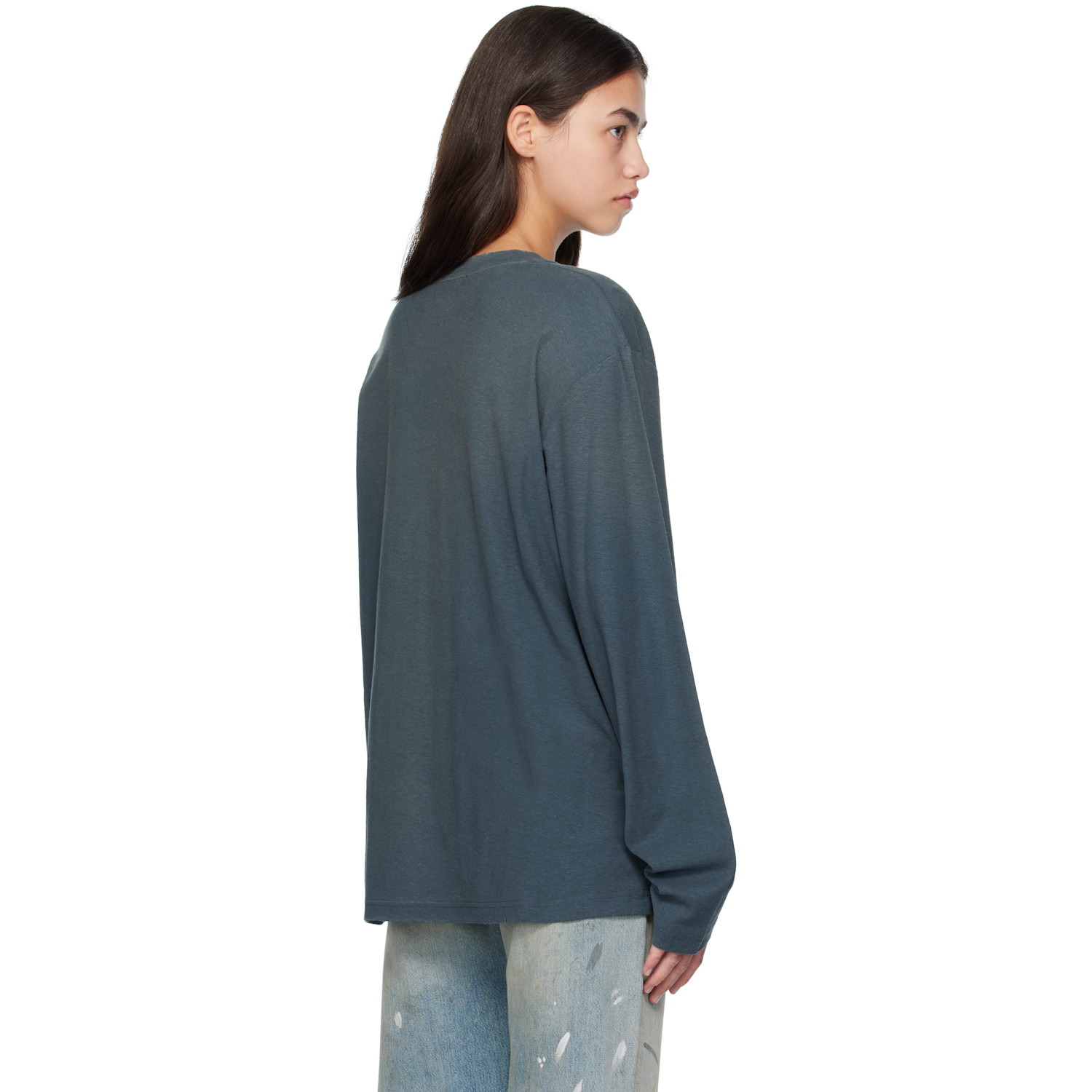  Acne Studios Navy Long Sleeve Logo T-shirt 