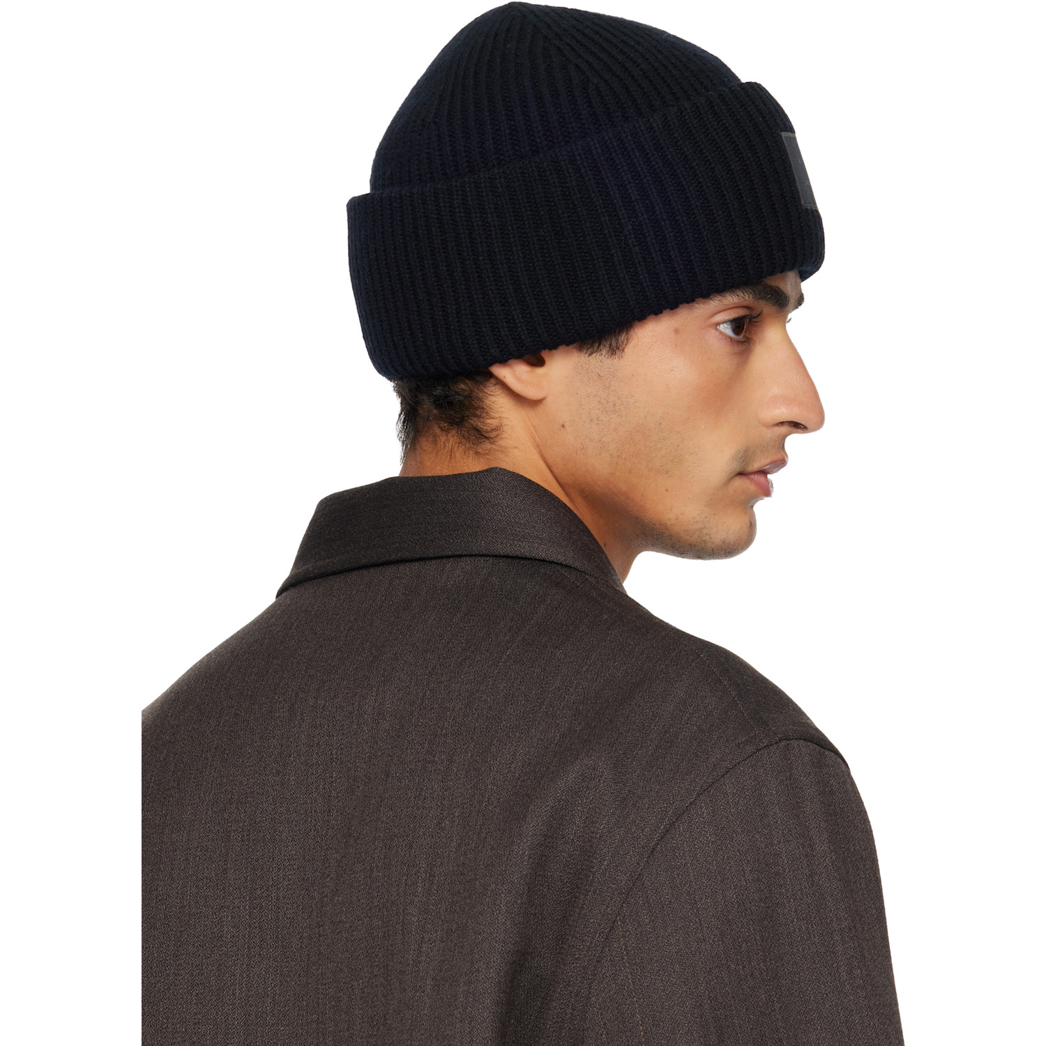  Acne Studios Black Ribbed Face Logo Beanie 