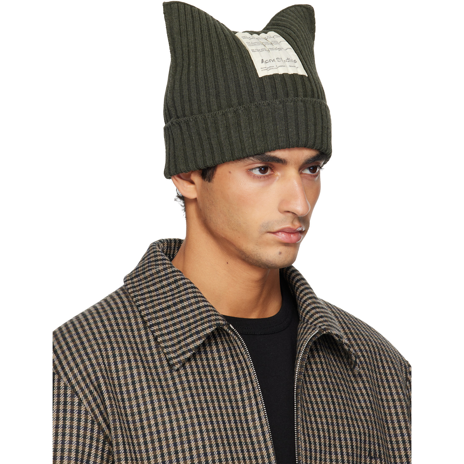  Acne Studios Khaki Ribbed Square Beanie 