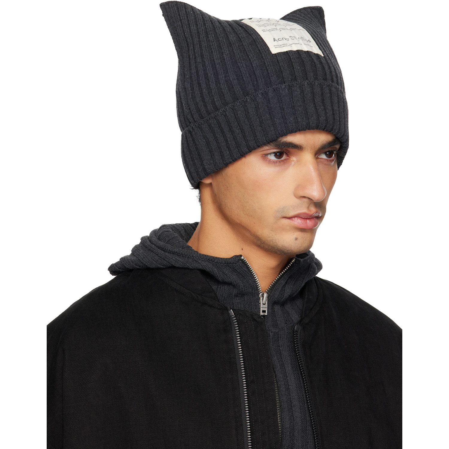  Acne Studios Gray Ribbed Square Beanie 