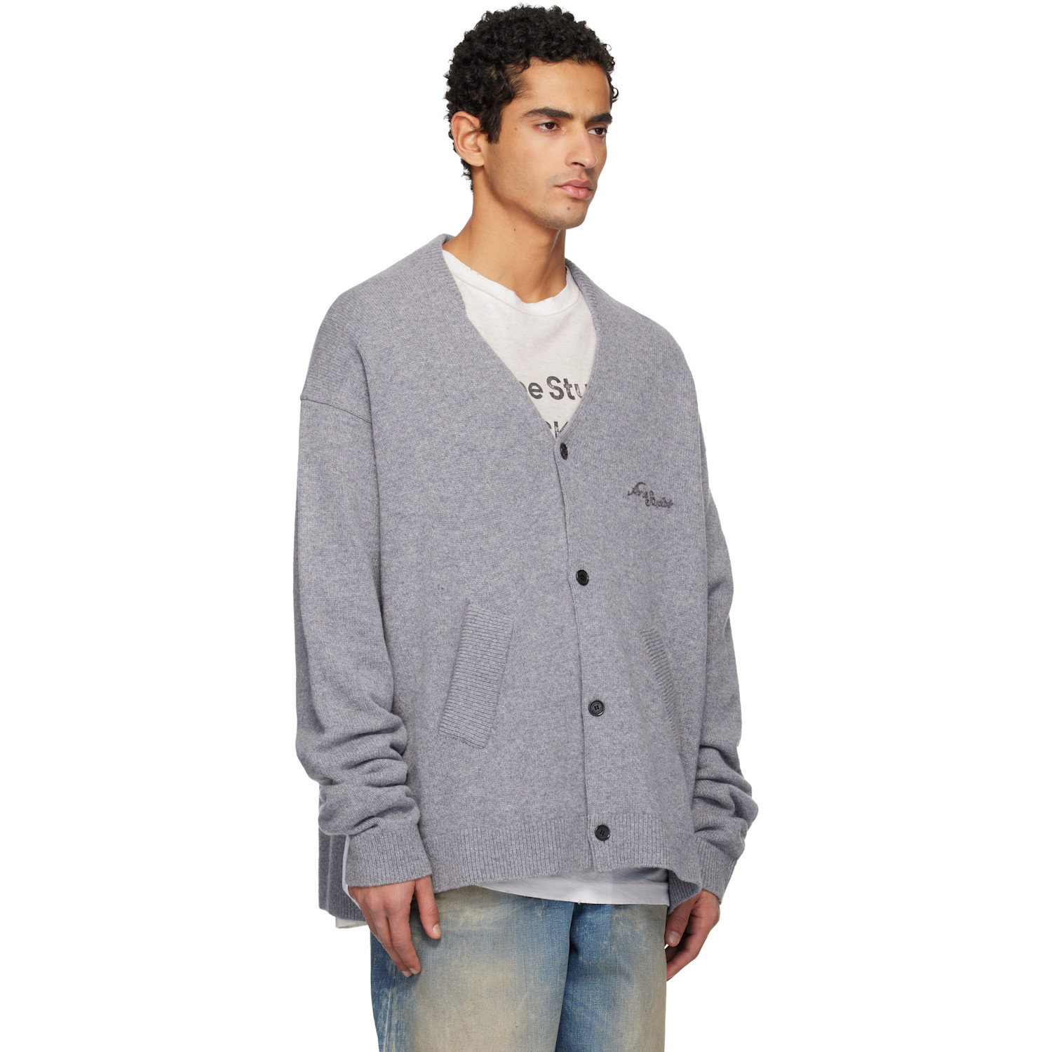  Acne Studios Gray Wool V-neck Cardigan 