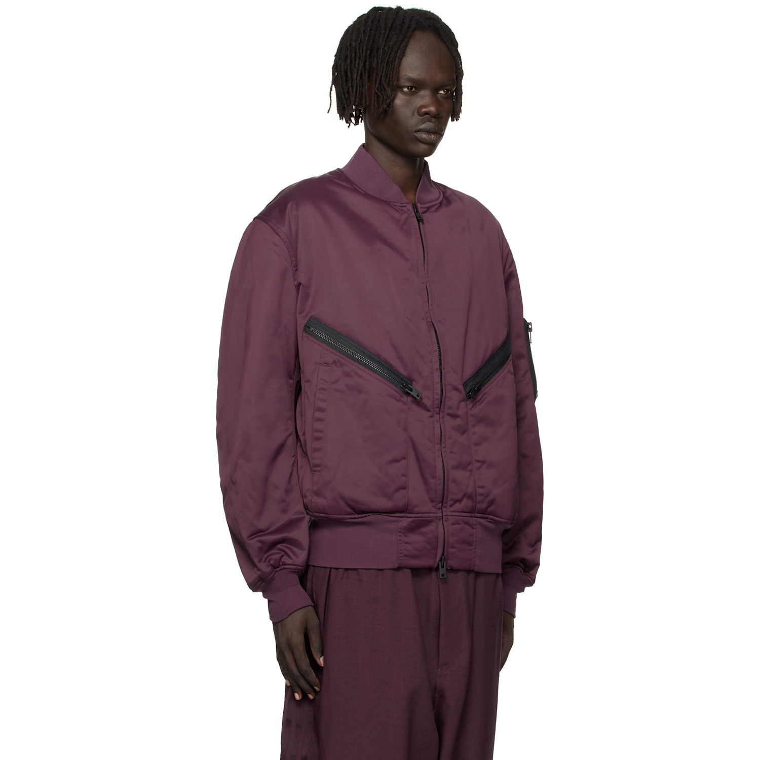  Y-3 Burgundy Insulated Bomber Jacket 