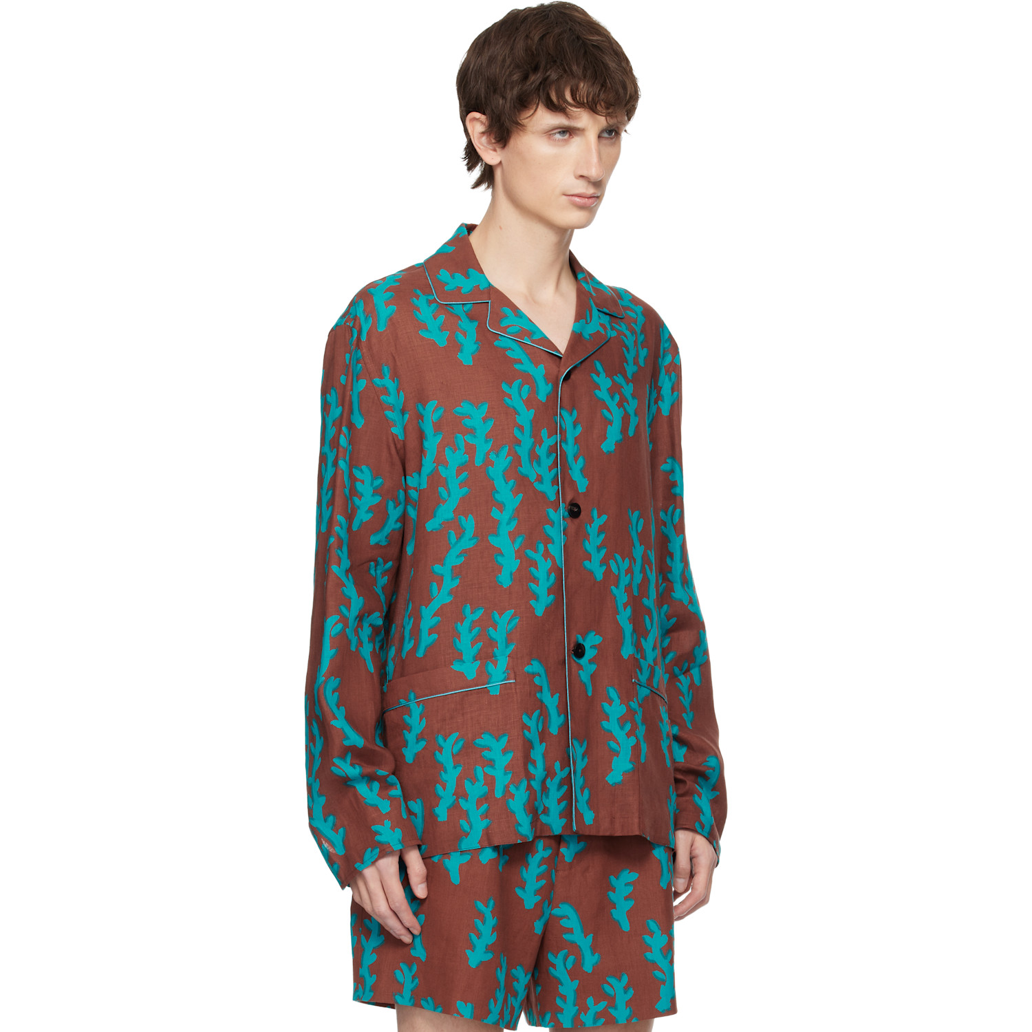  Zegna Orange & Blue Linen Shirt 