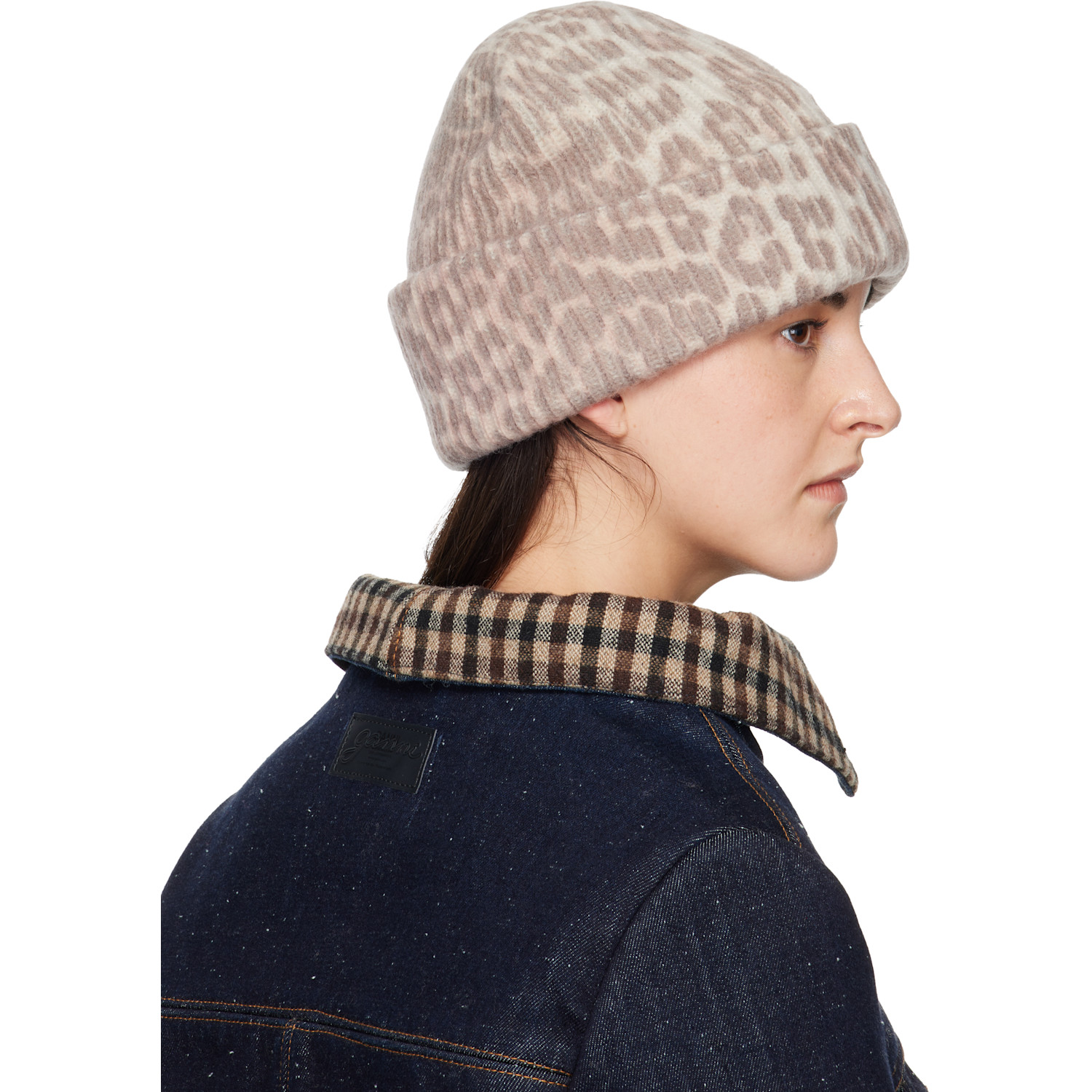  Ganni Beige Oversized Wool Rib Knit Beanie 