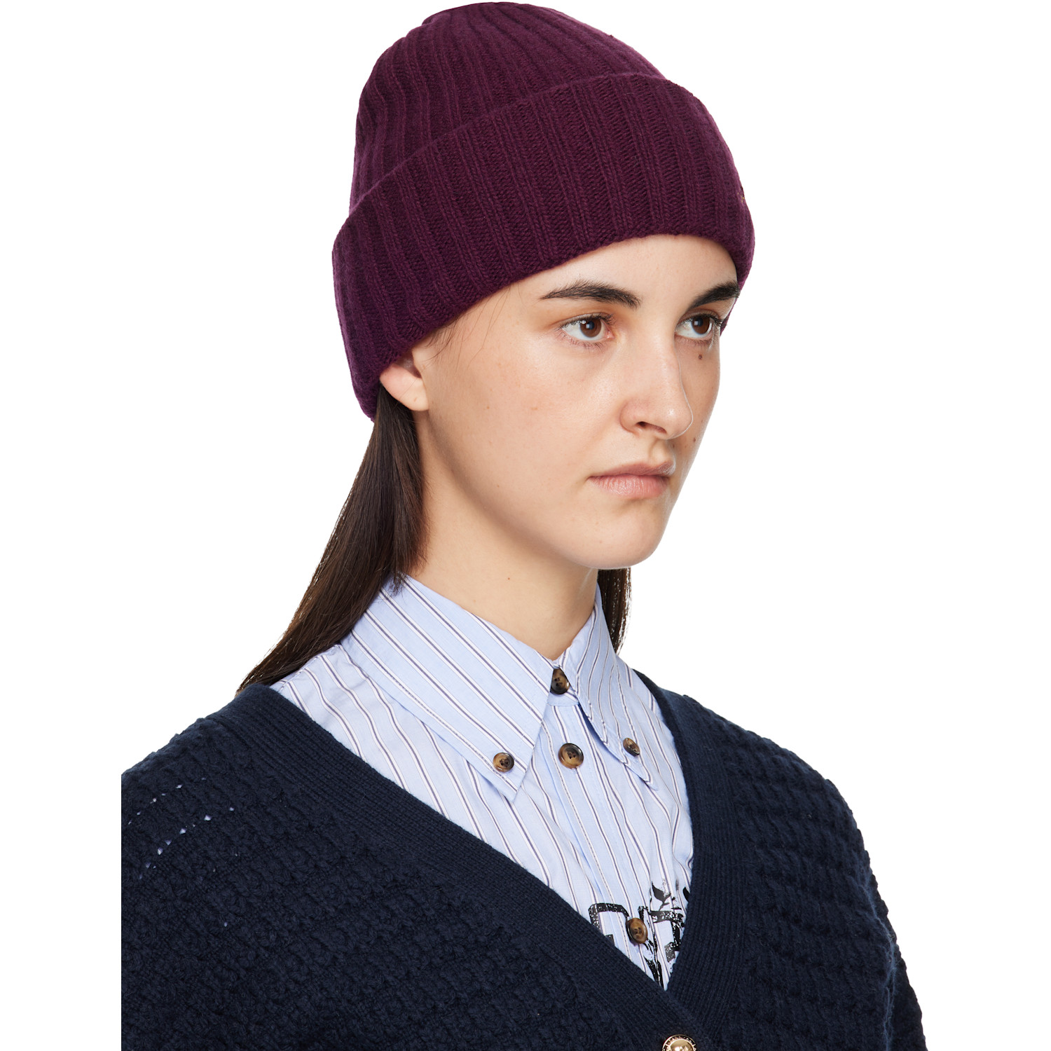 Ganni Burgundy Wool Knit Beanie 