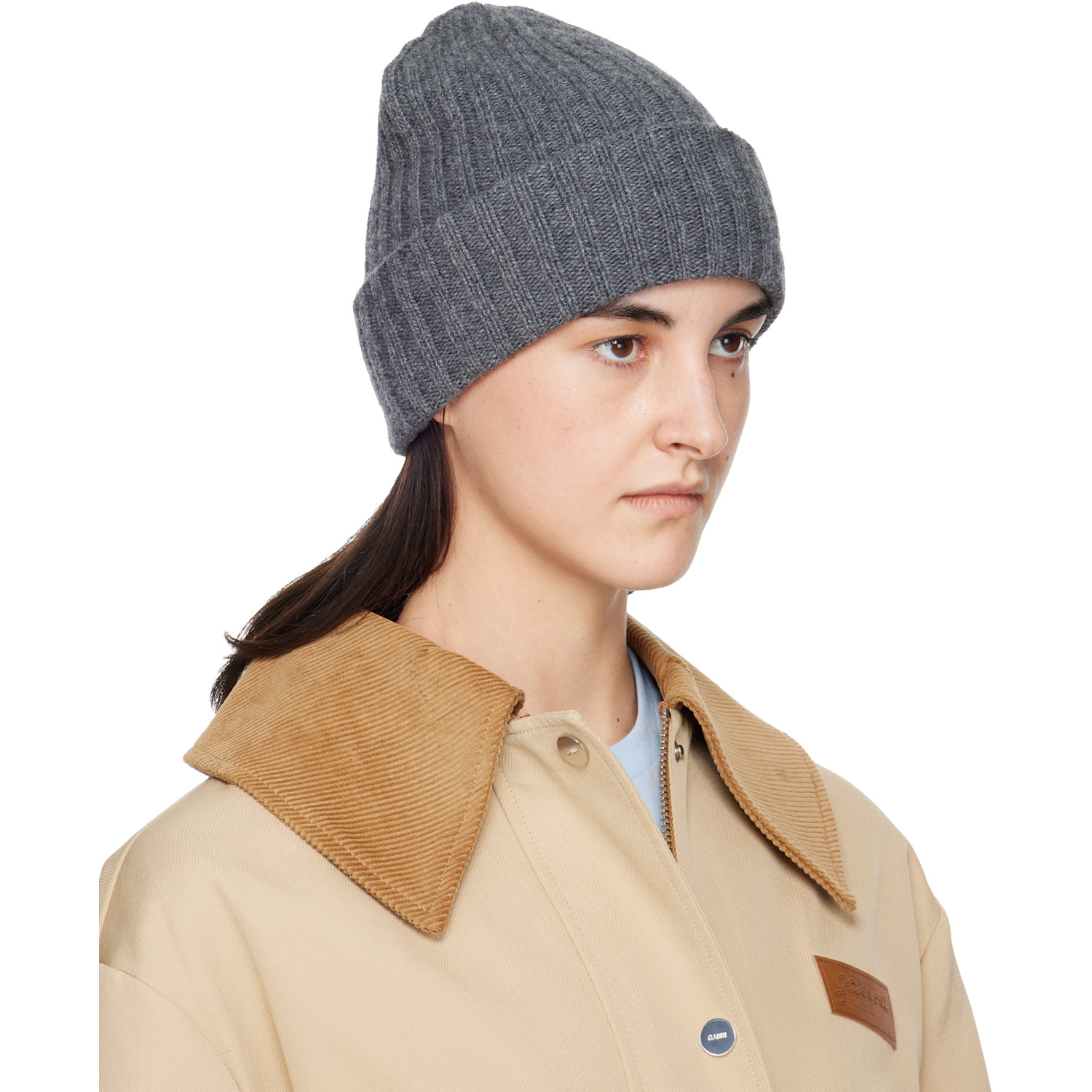 Ganni Gray Wool Knit Beanie 