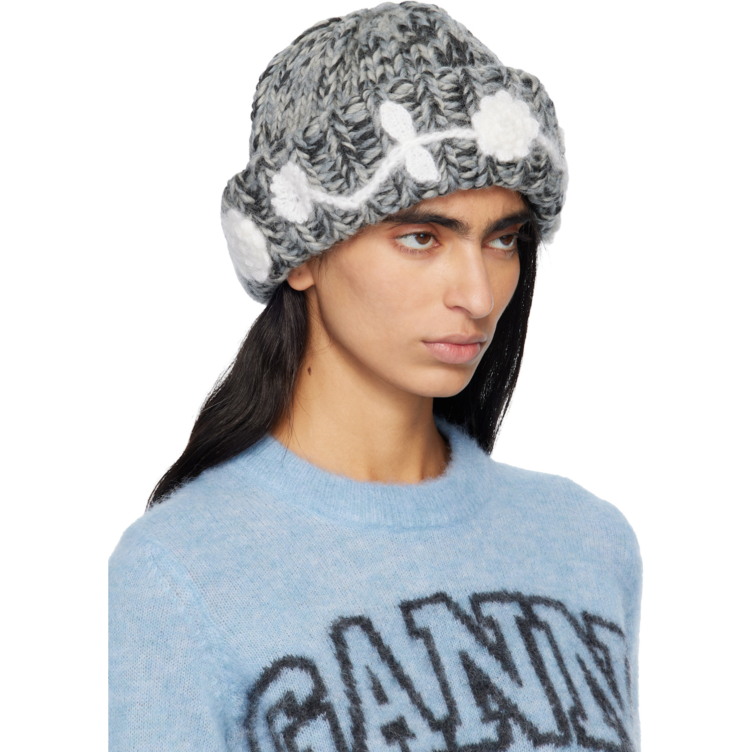  Ganni Gray Wool Handknit Beanie 