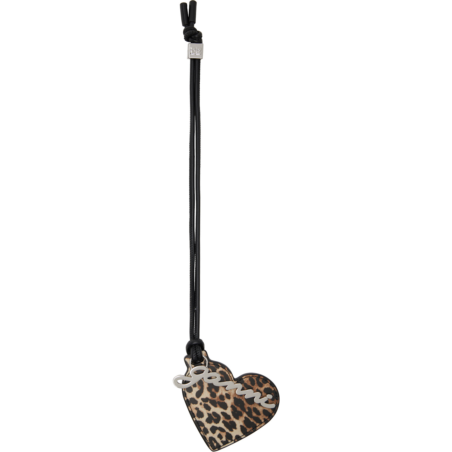  Ganni Beige Leopard Print Bou Heart Mirror Keychain 
