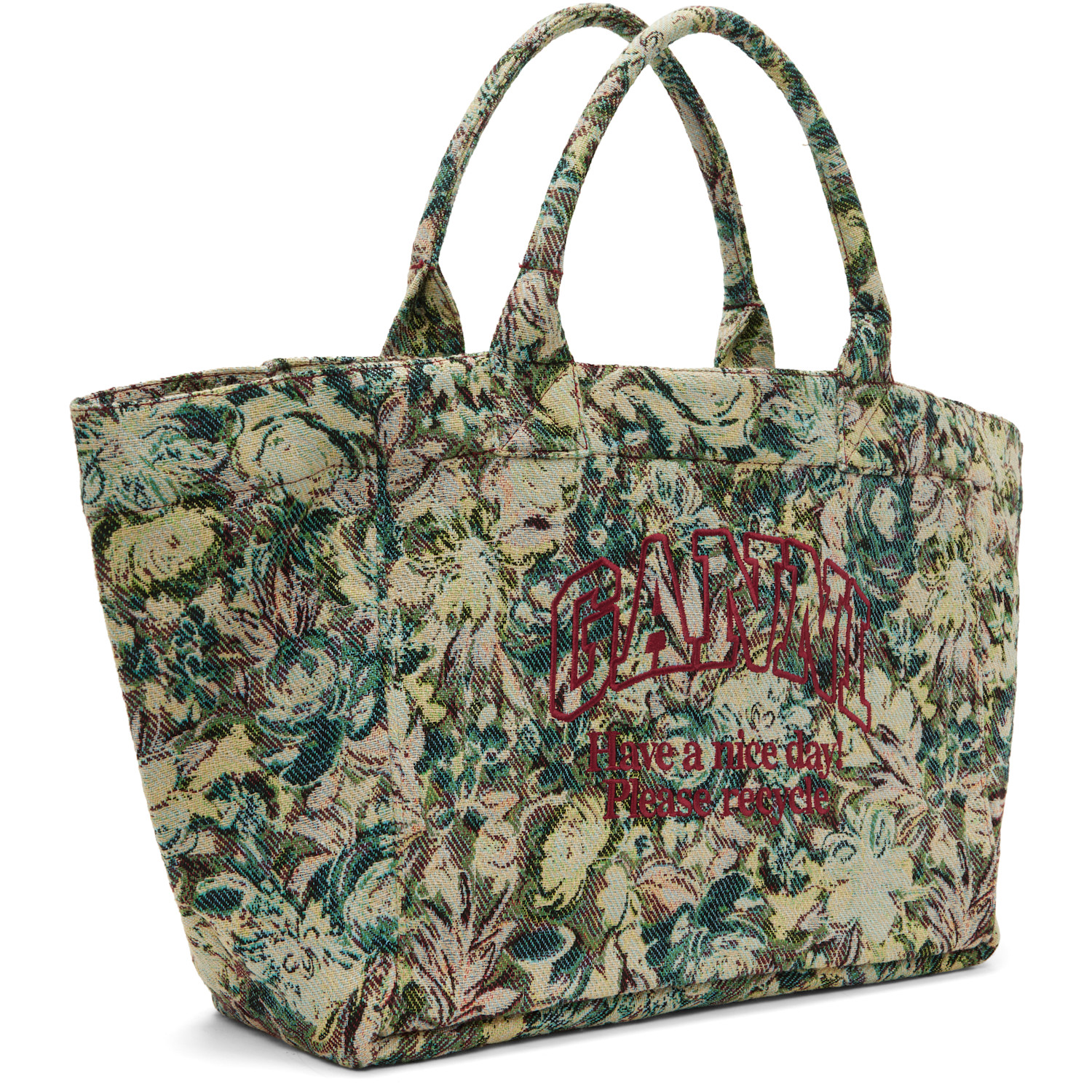  Ganni Beige & Green Tapestry Xxl Tote 