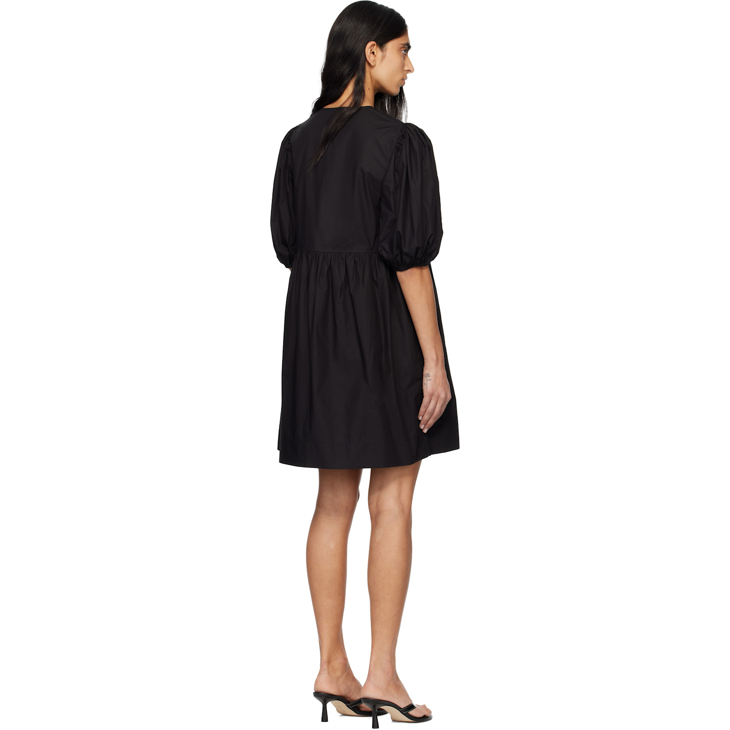  Ganni Black Cotton Poplin Tie String Minidress 