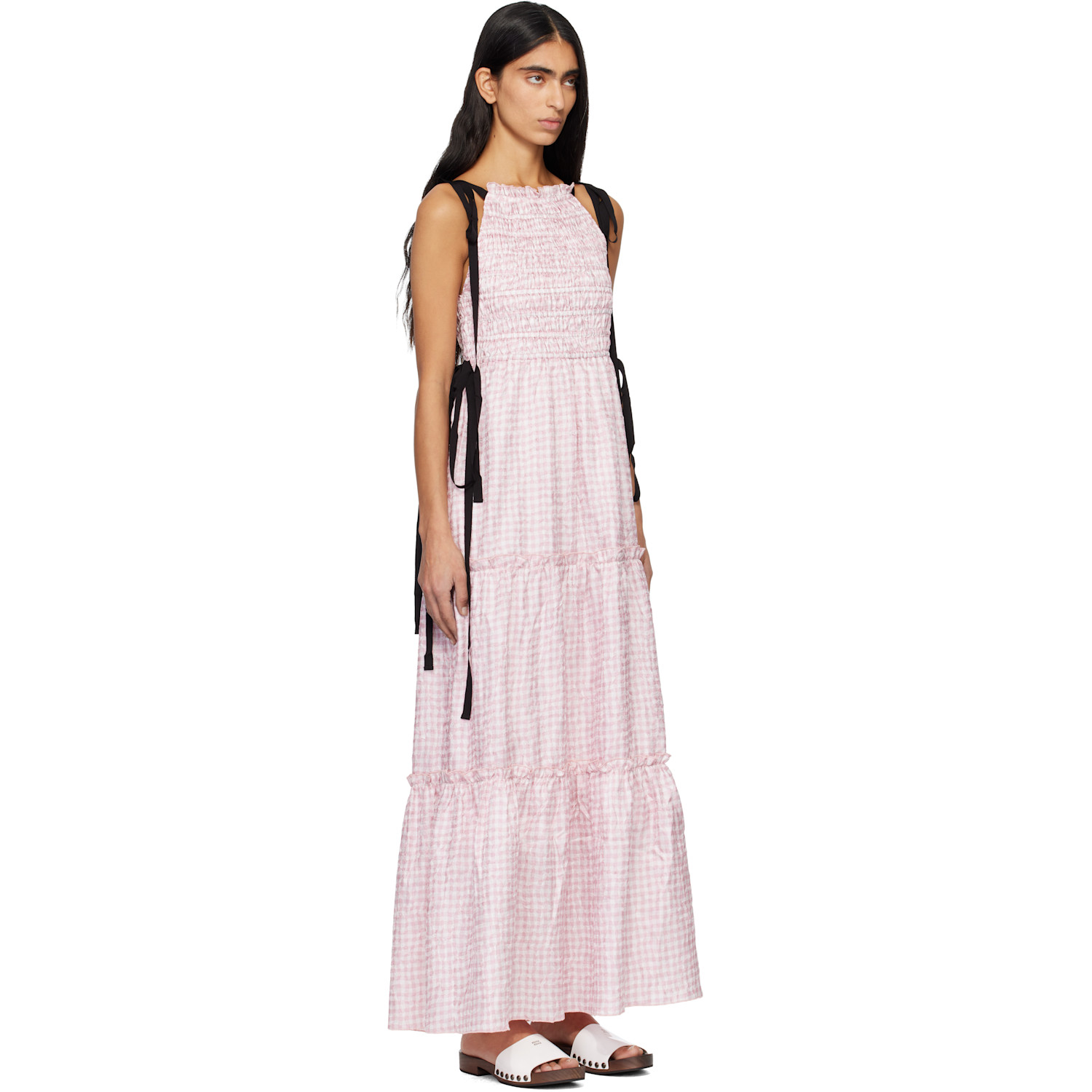  Ganni Pink Shibori Pleat Smock Maxi Dress 