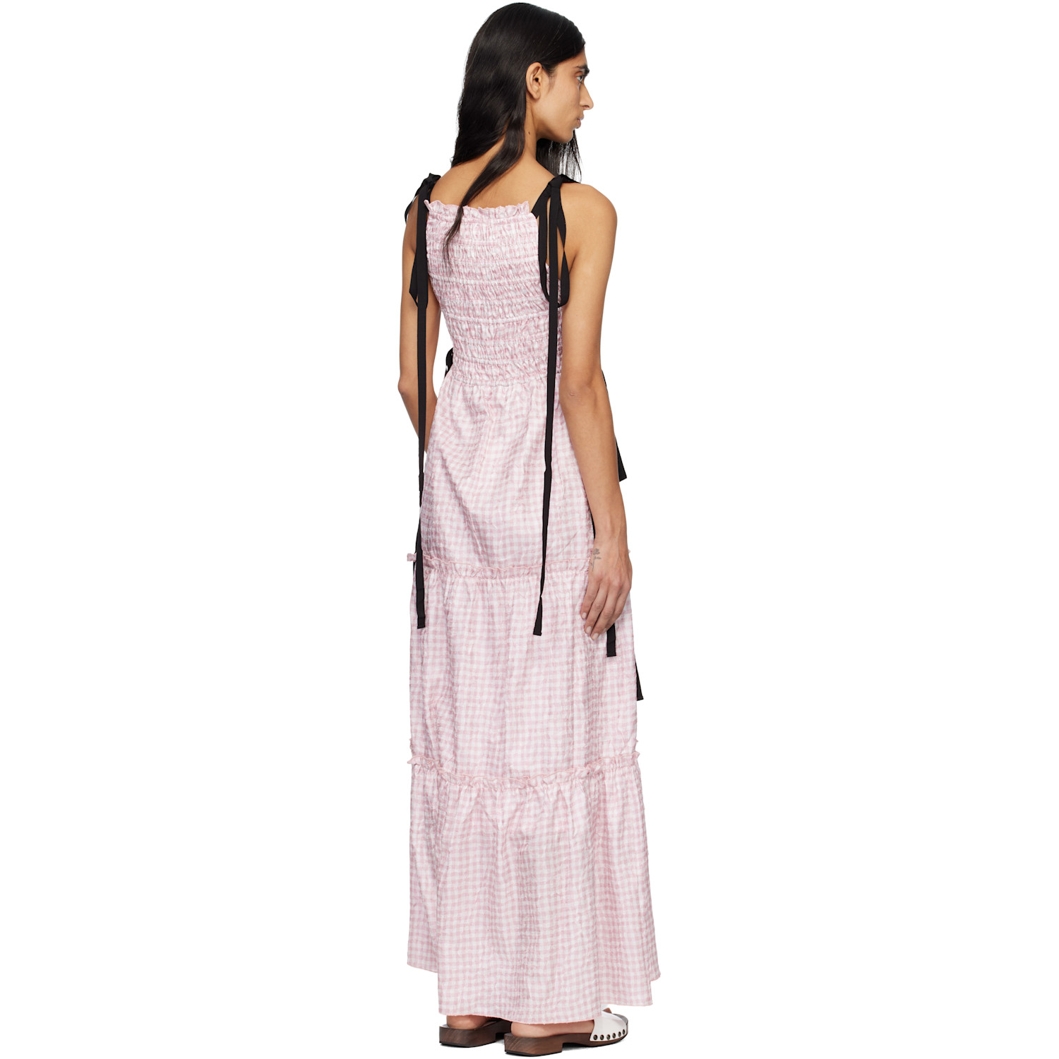  Ganni Pink Shibori Pleat Smock Maxi Dress 