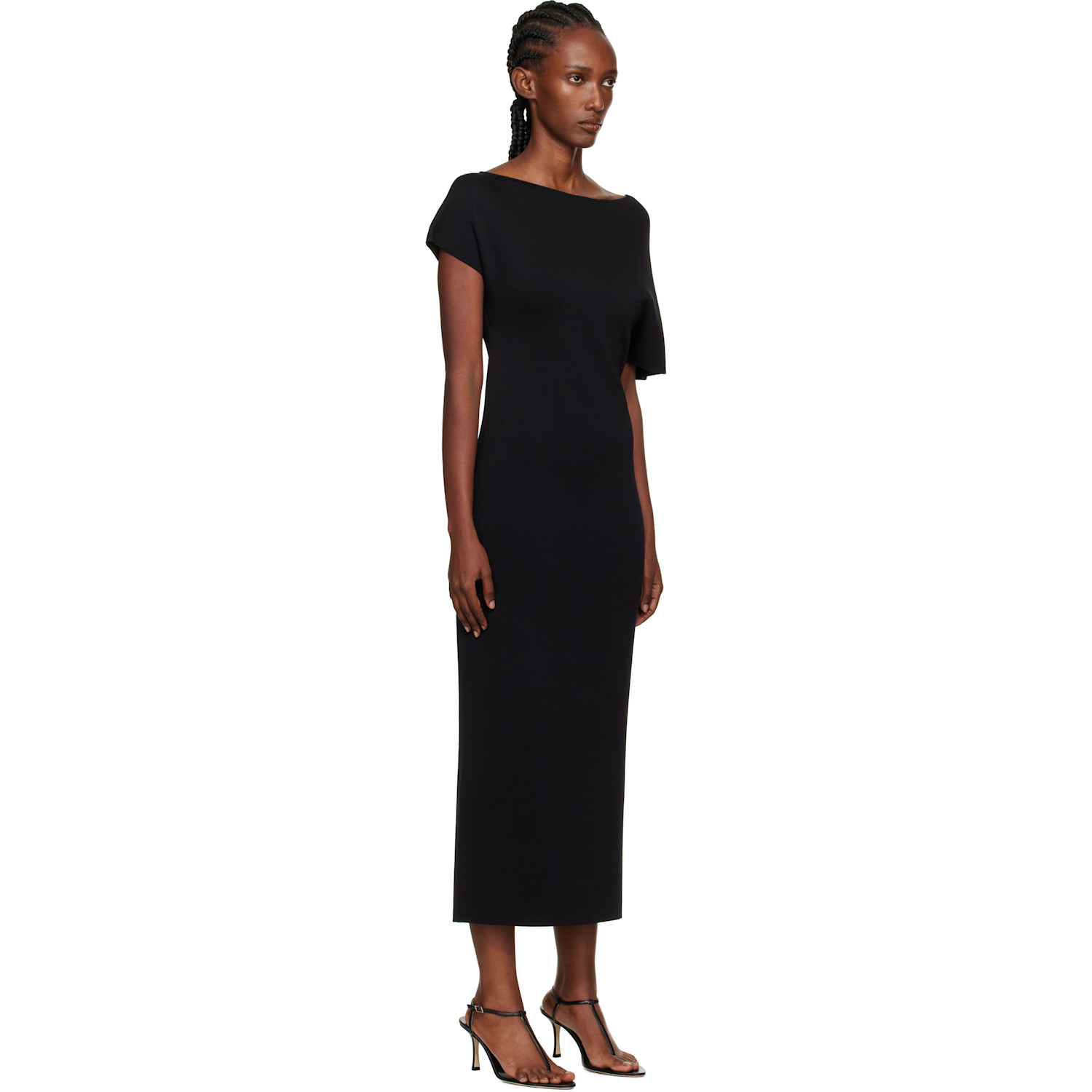  Róhe Black Asymmetrical Knitted Midi Dress 