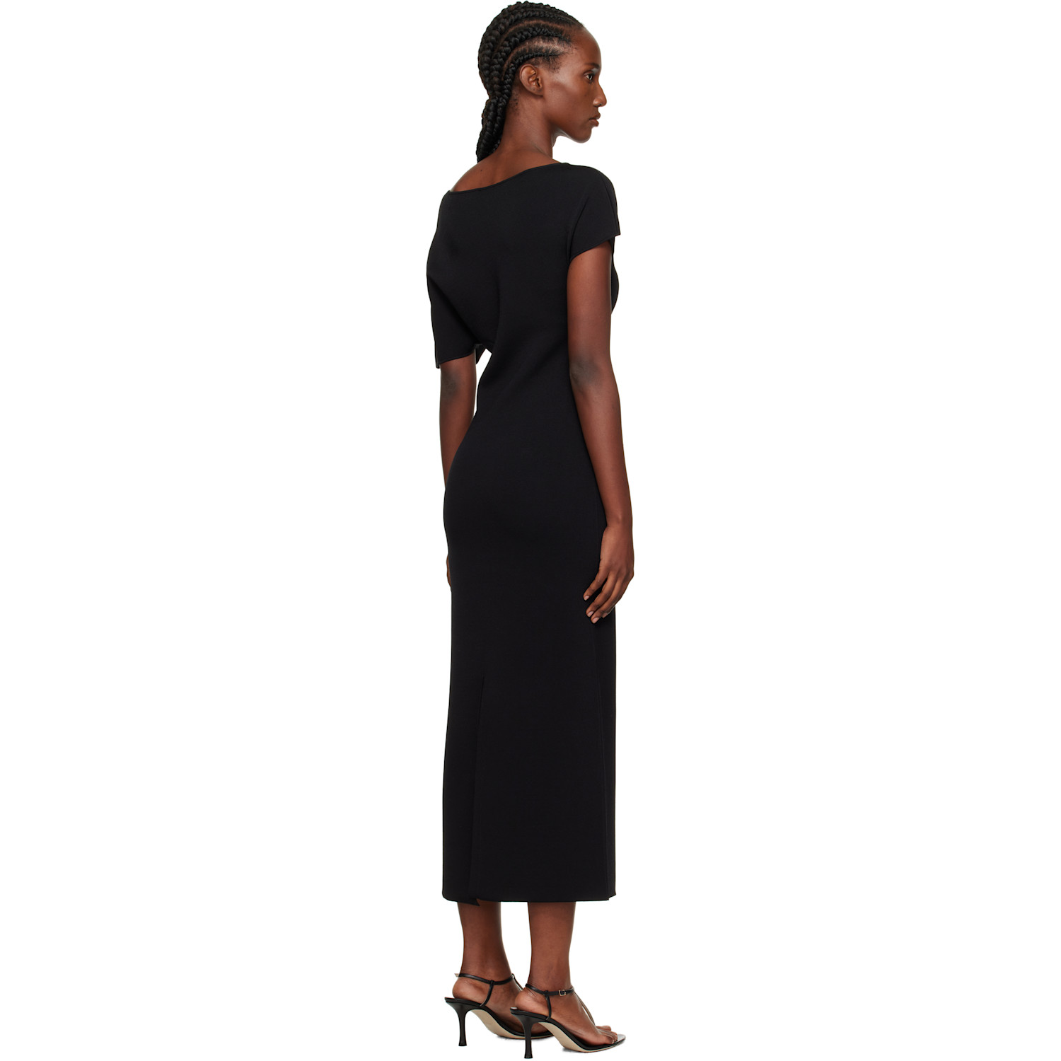  Róhe Black Asymmetrical Knitted Midi Dress 