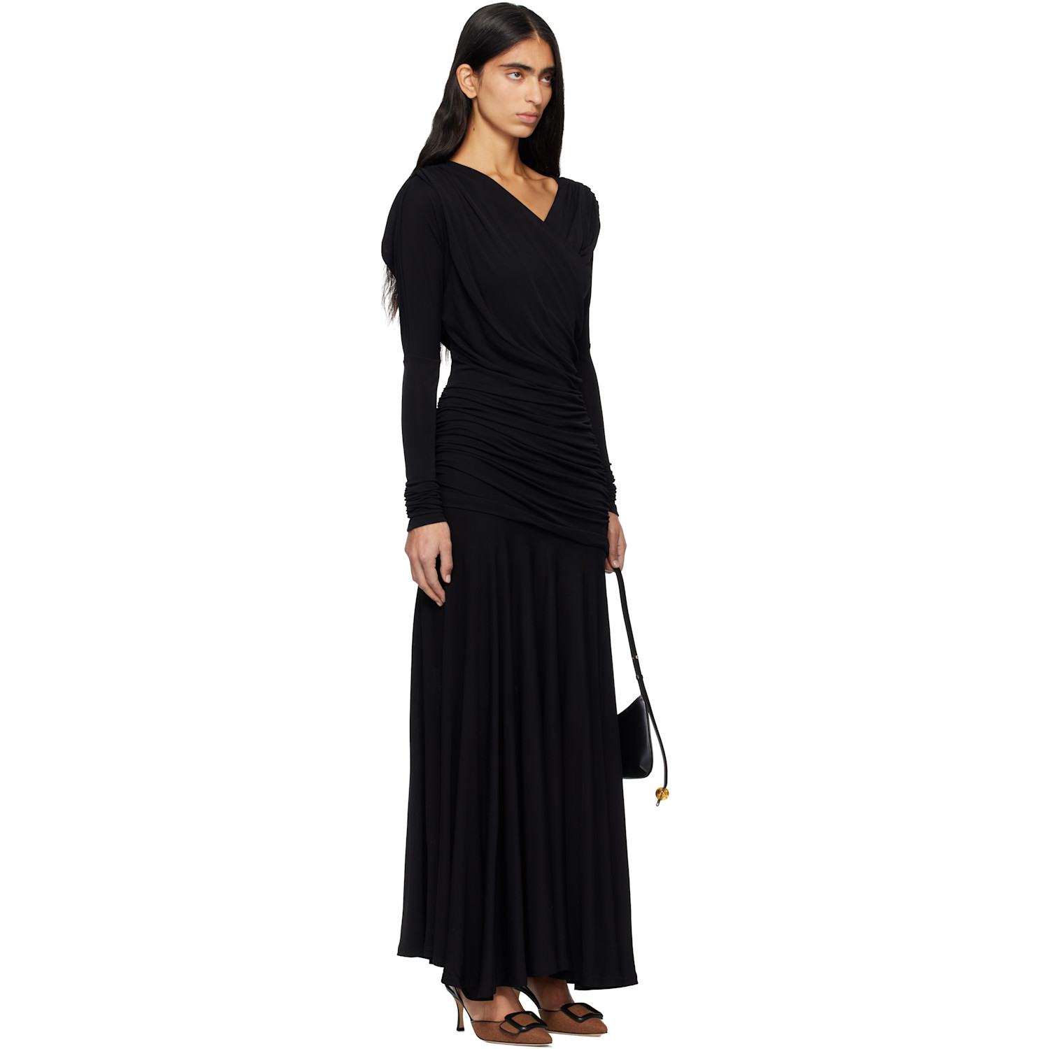  Ganni Black Ruched Maxi Dress 