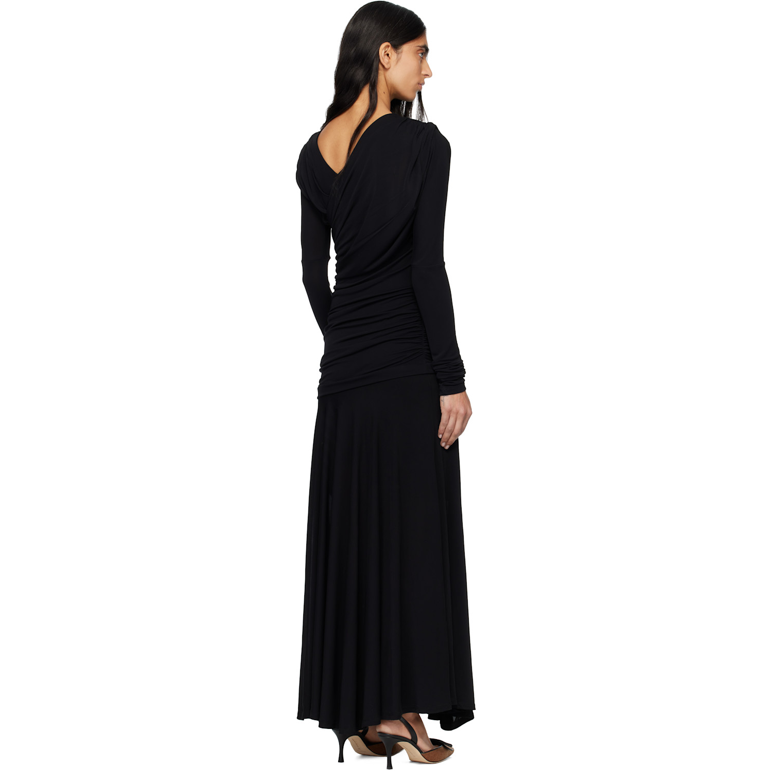  Ganni Black Ruched Maxi Dress 