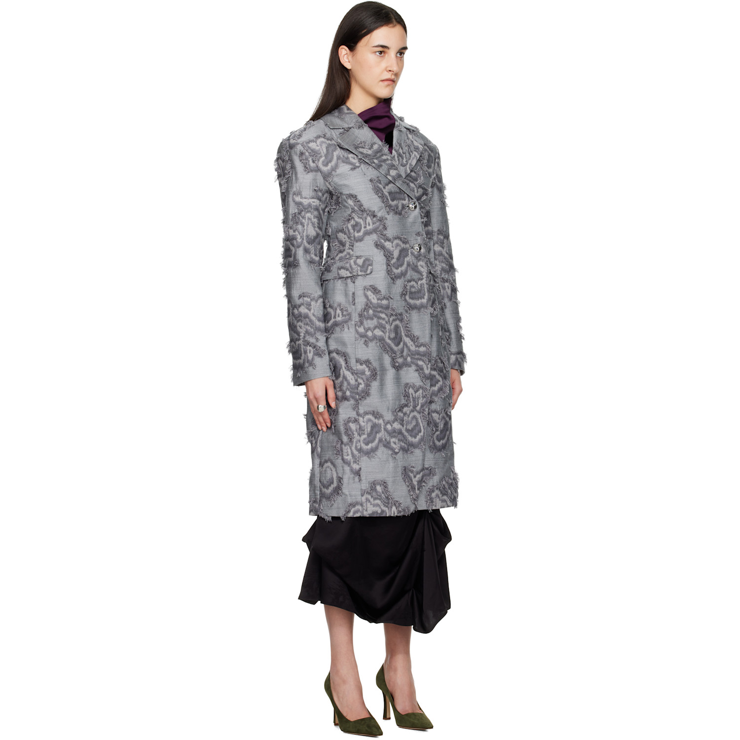  Ganni Gray Fil Coupé Suiting Coat 