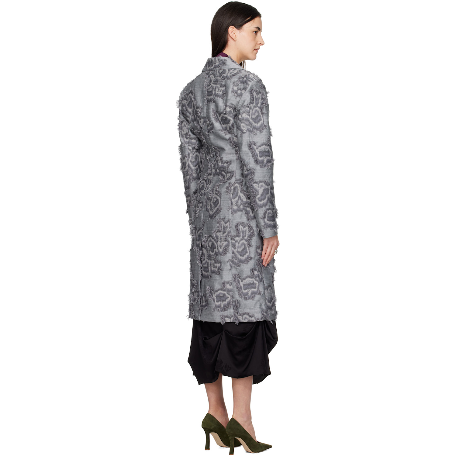  Ganni Gray Fil Coupé Suiting Coat 