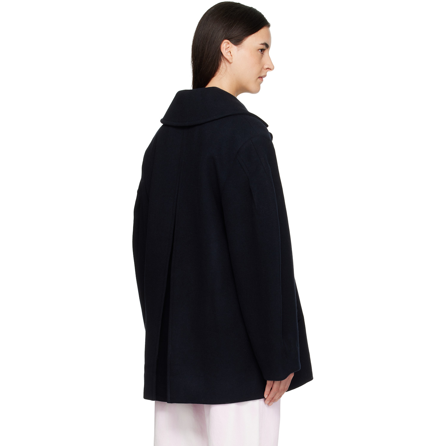  Ganni Navy Wool Oversized Midi Pea Coat 