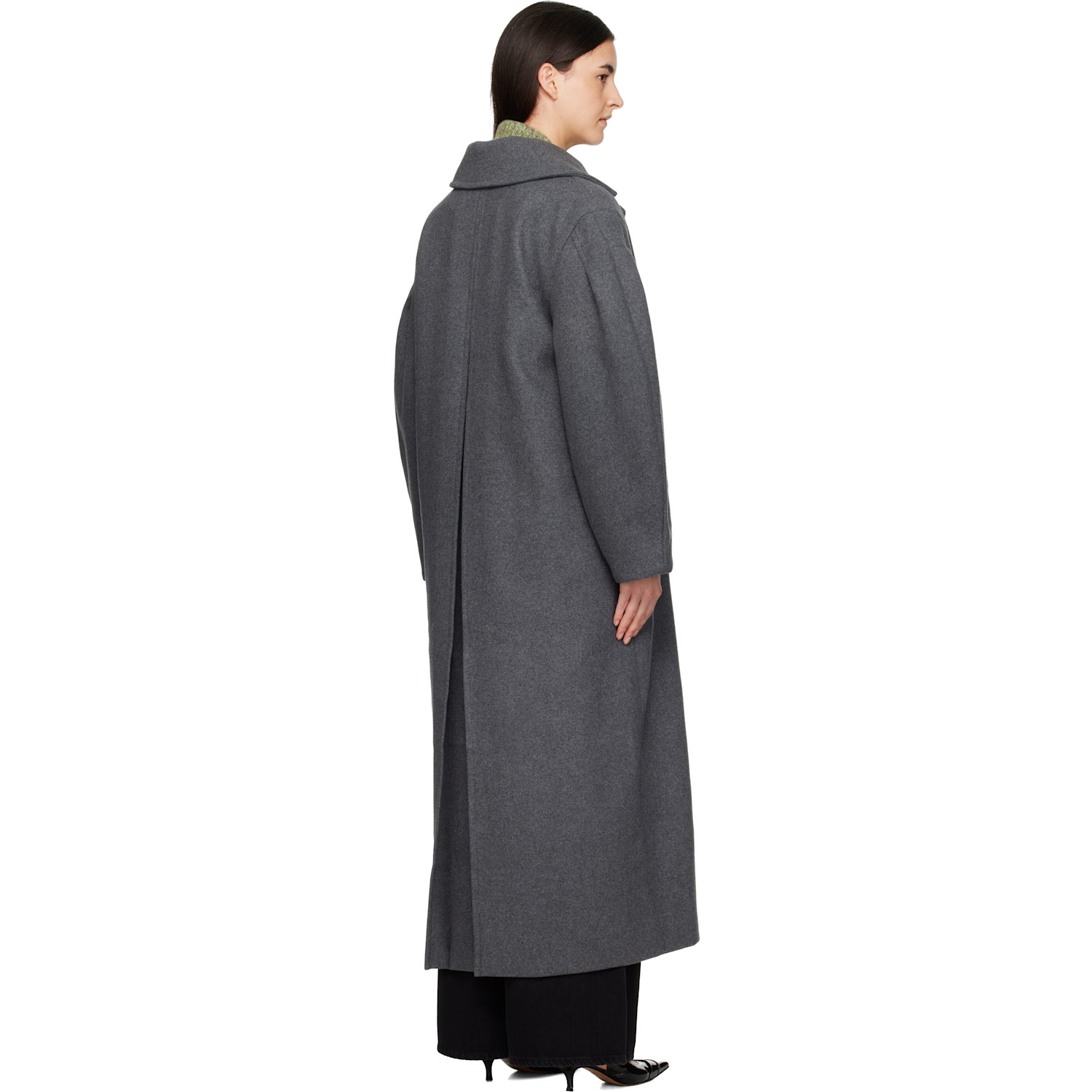  Ganni Gray Wool Oversized Long Pea Coat 
