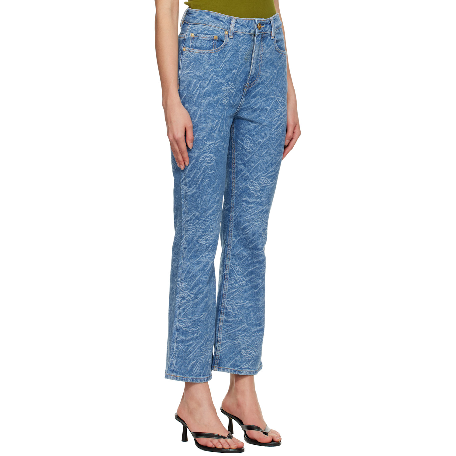  Ganni Blue Straight 3d Laser Betzy Cropped Jeans 