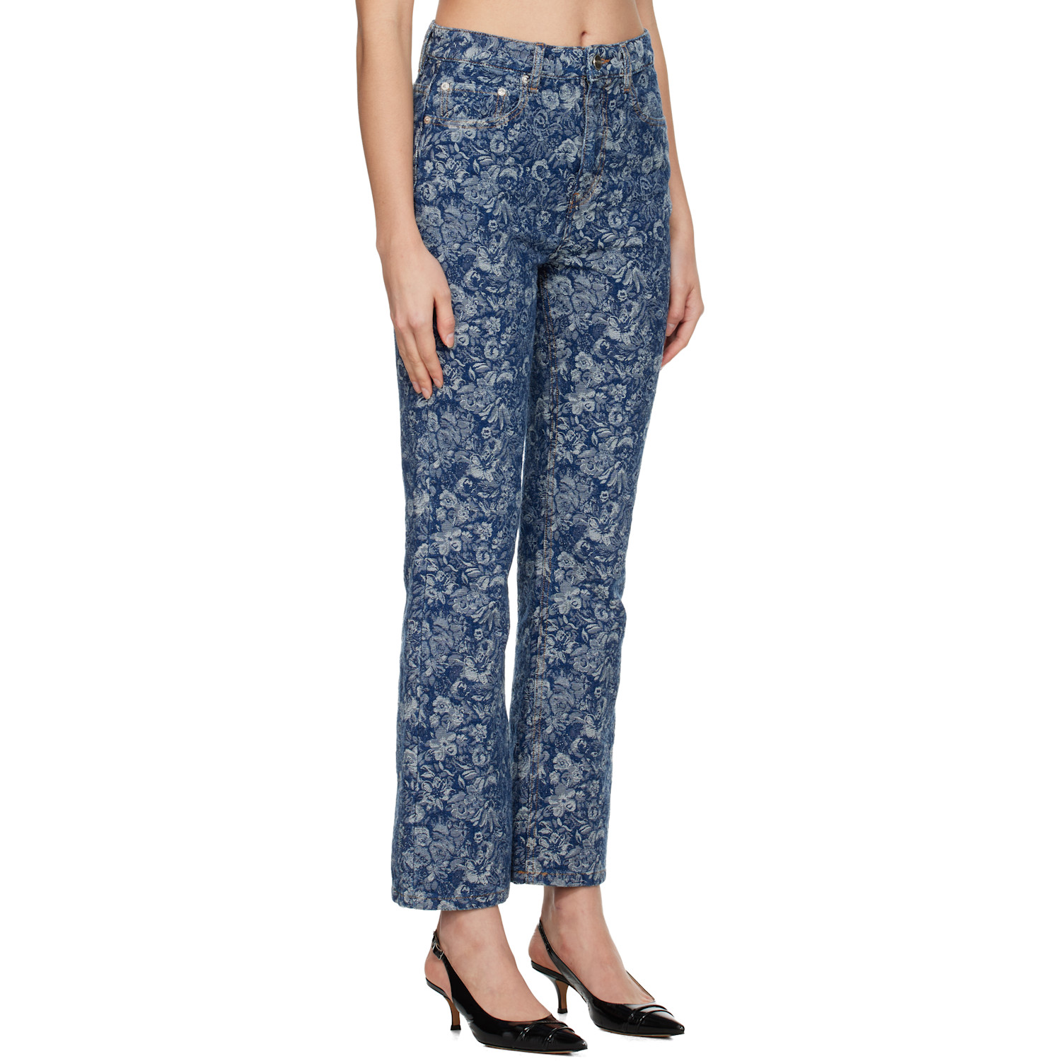  Ganni Blue Straight Tapestry Cropped Betzy Jeans 
