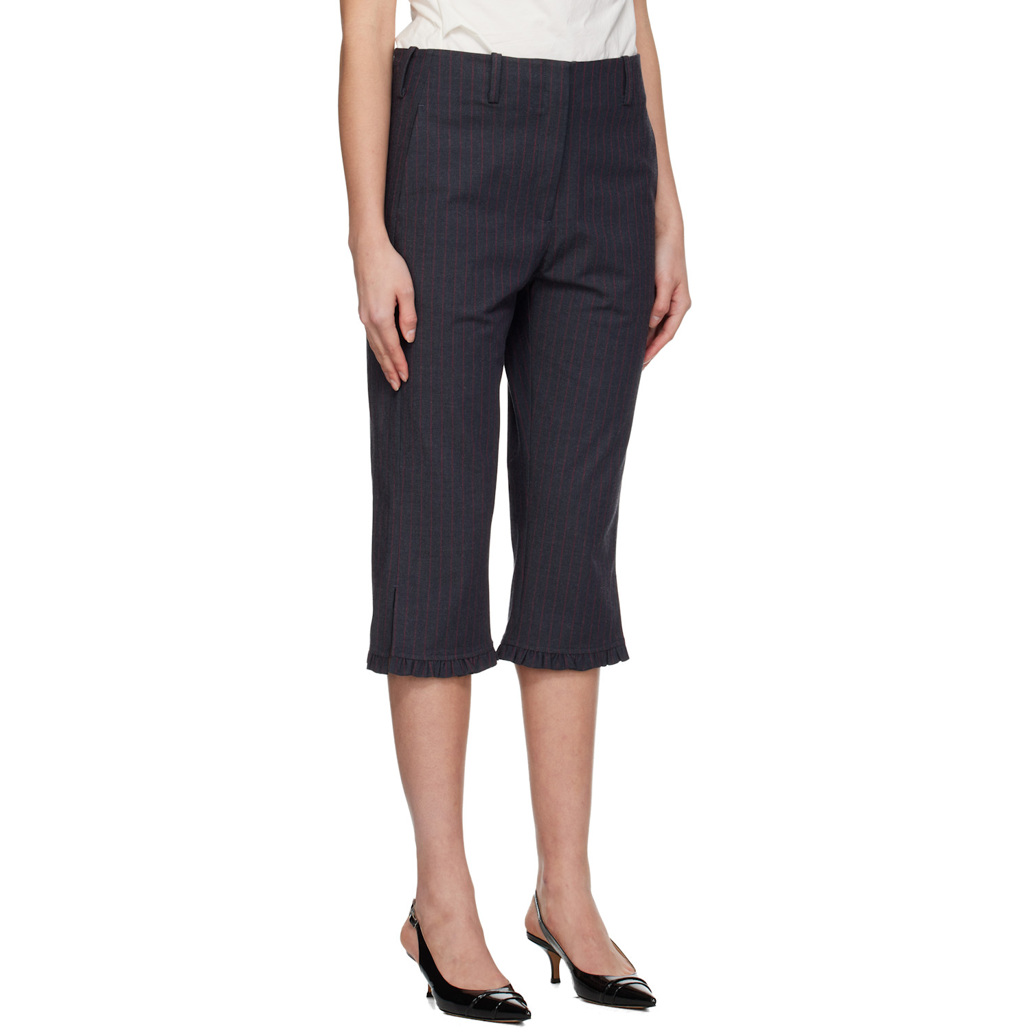  Ganni Gray Pinstripe Capri Trousers 