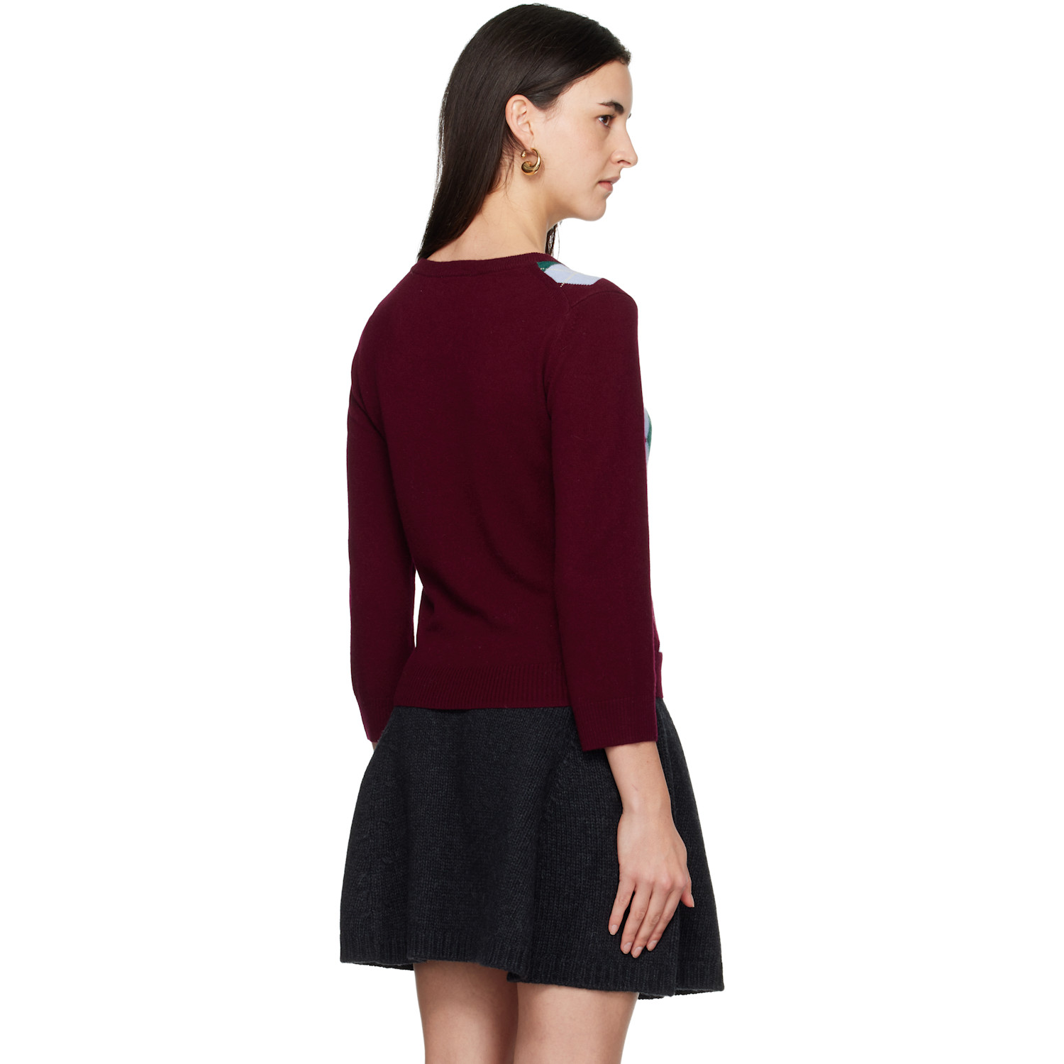  Ganni Burgundy Check Cardigan 