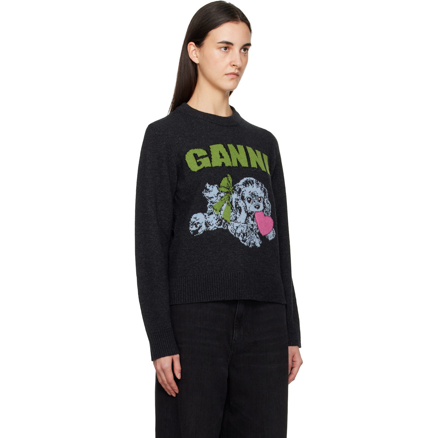  Ganni Gray Puppy Wool Jumper Sweater 