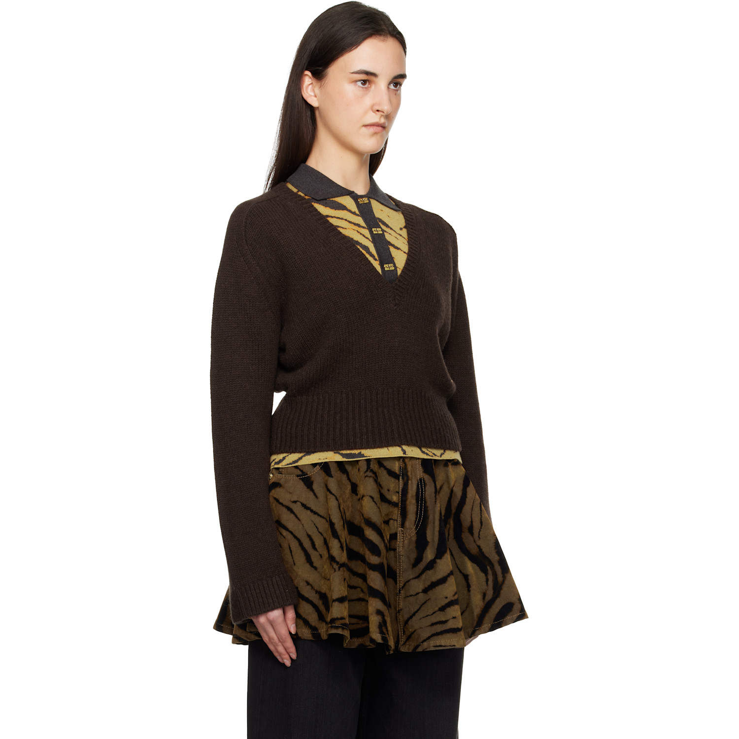  Ganni Brown V-neck Jumper Sweater 