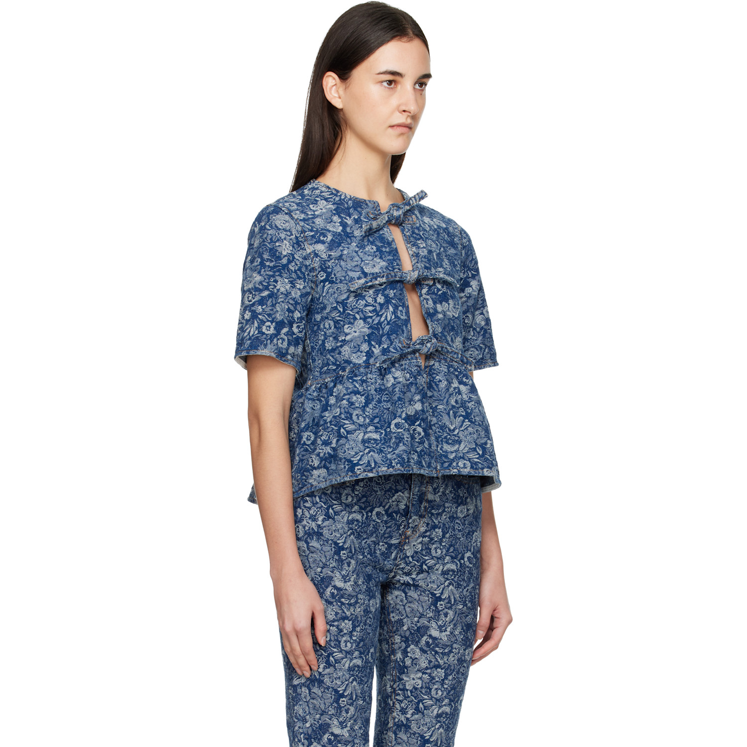  Ganni Blue Tapestry Peplum Blouse 